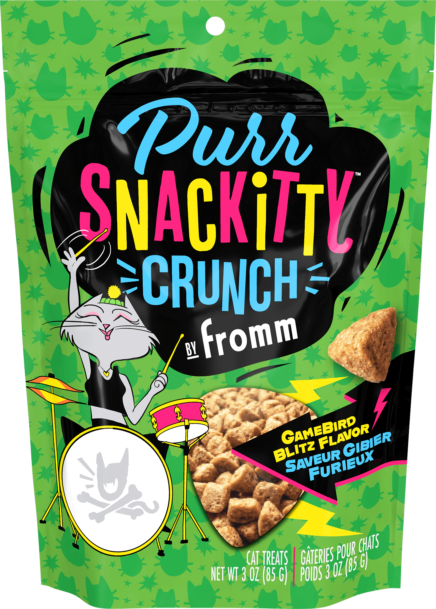Fromm Purr-Snackitty Crunch Gamebird Blitz Cat Treats - 85g - front-transparent-bg - Fromm - PetMax Canada