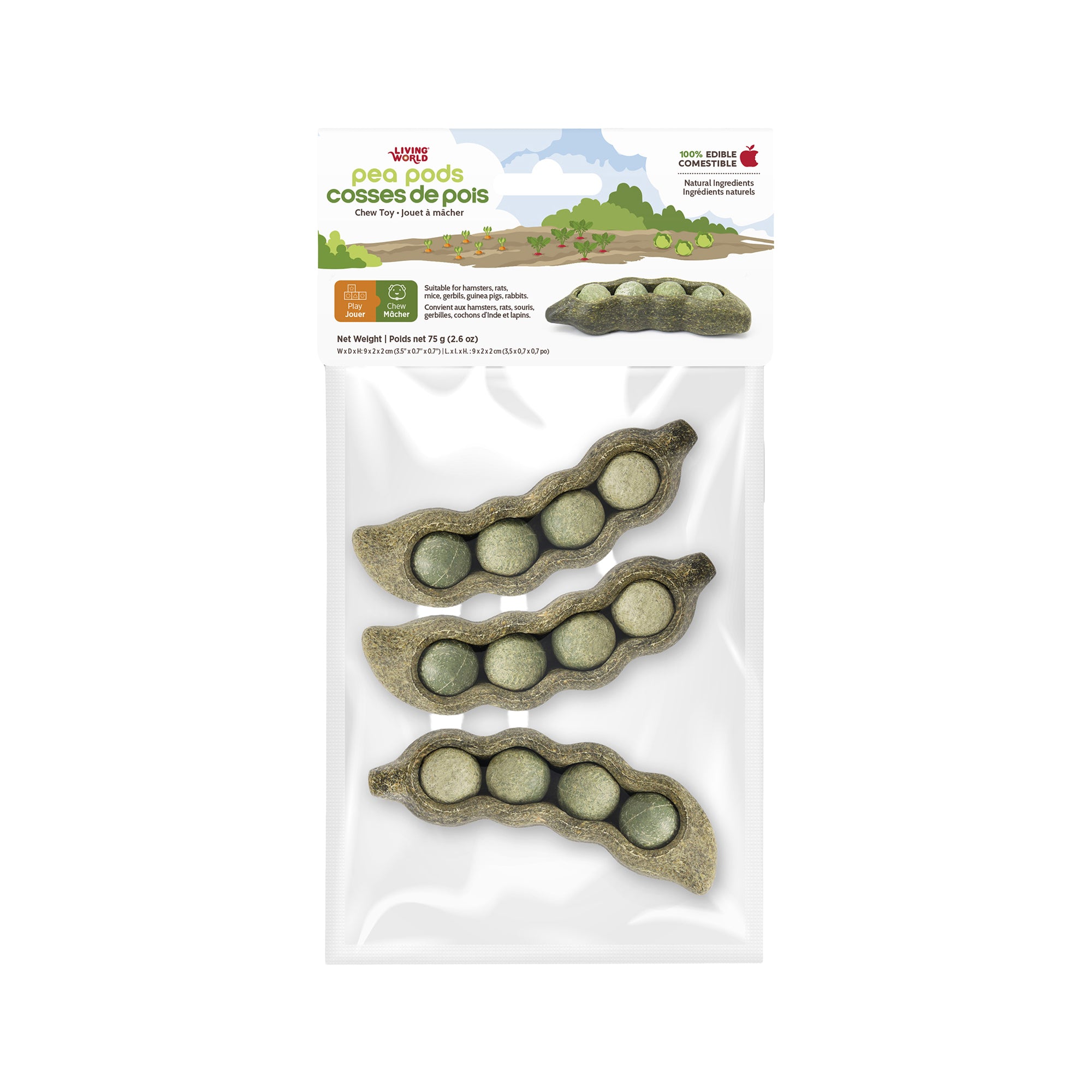 Living World Edible Pea Pods Chew Toy for Small Animals - 3 Pack - Small Animal - Living World - PetMax Canada
