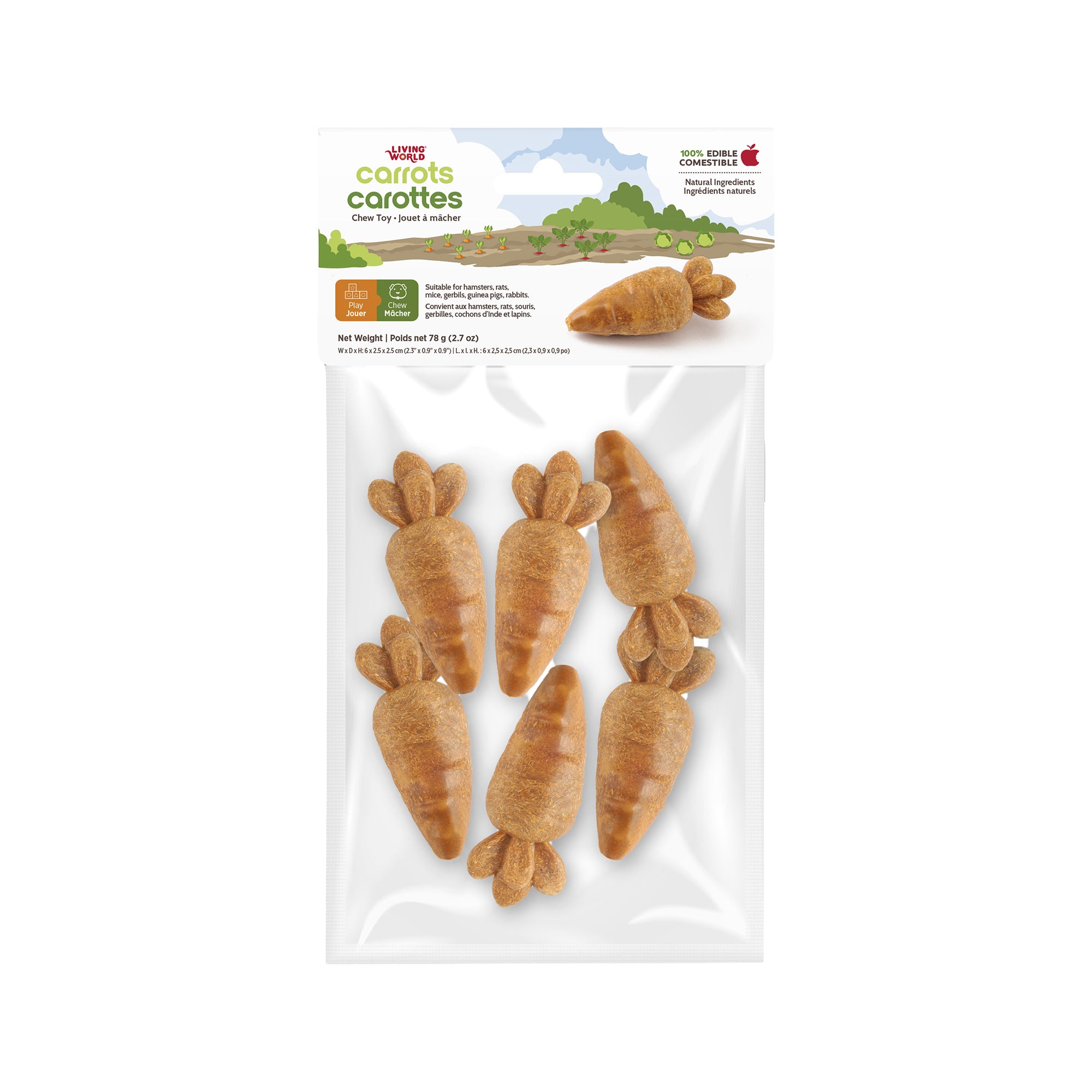 Living World Edible Carrots Chew Toy for Small Animals - 6 Pack - Small Animal - Living World - PetMax Canada