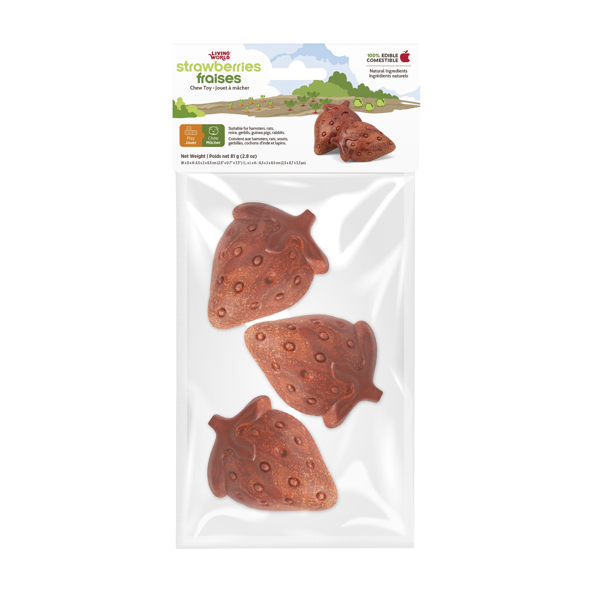 Living World Edible Strawberries Chew Toy for Small Animals - 3 Pack - Small Animal - Living World - PetMax Canada