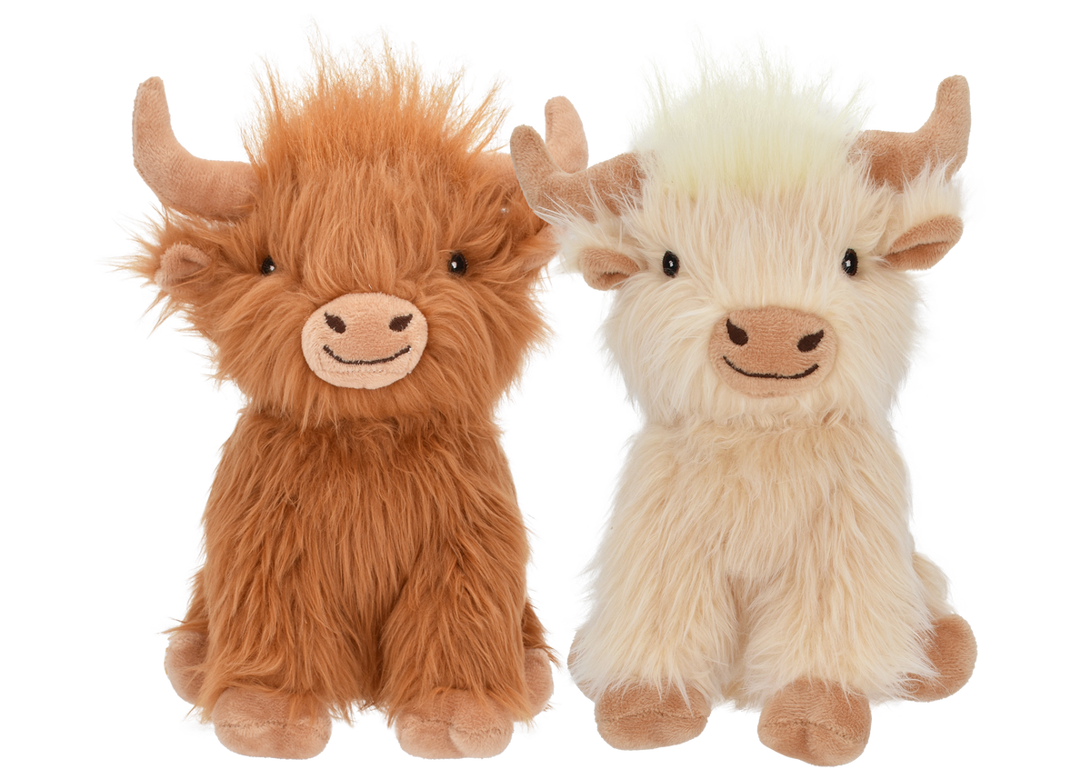 Multipet Highland Cow Plush Dog Toy - 8 inch brown and cream - Dog Toy - Multipet - PetMax Canada