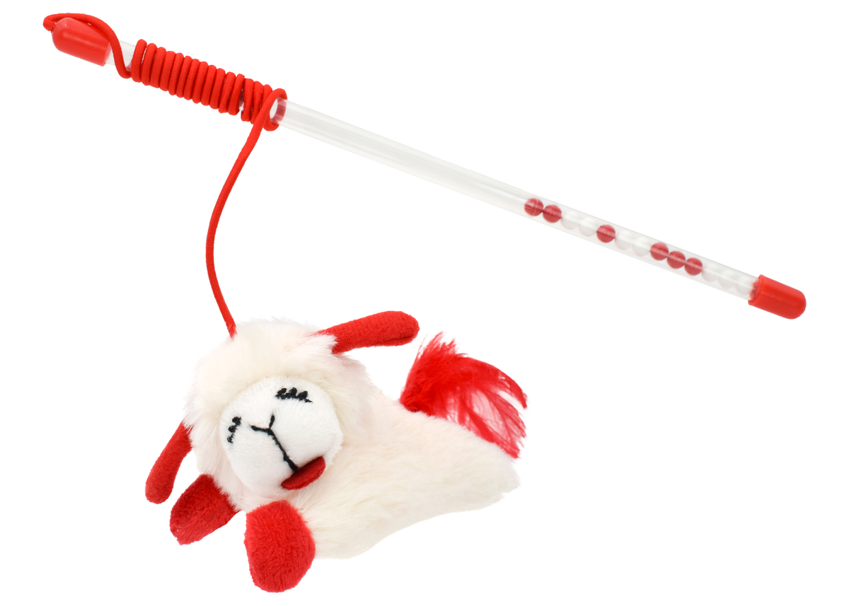 Multipet Lamb Chop Cat Wand Cat Toy - Cat Toy - Lamb Chop - PetMax Canada