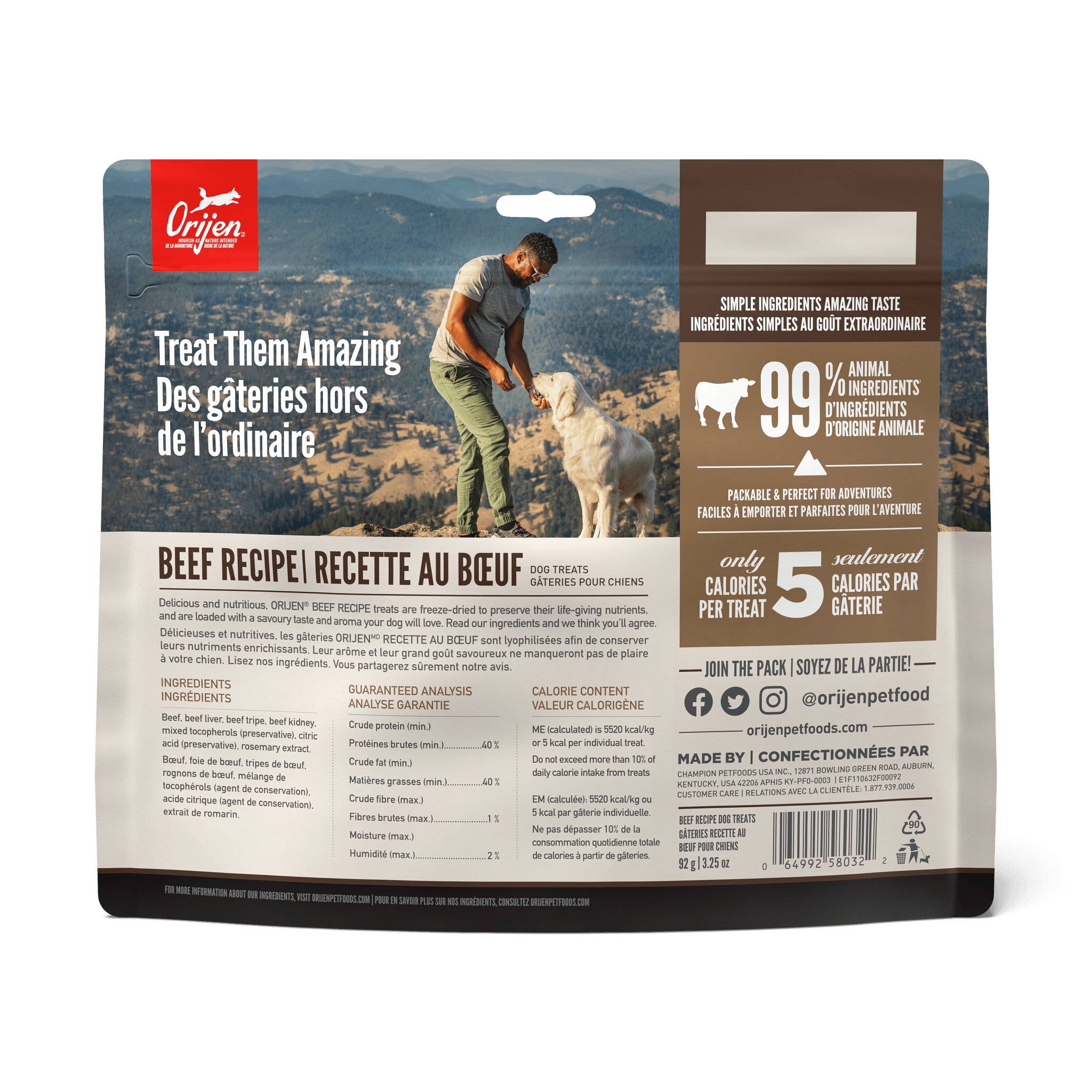 Orijen Freeze-Dried Dog Treats Ranch-Raised Beef Formula - 92g - Dog Treats - Orijen - PetMax Canada