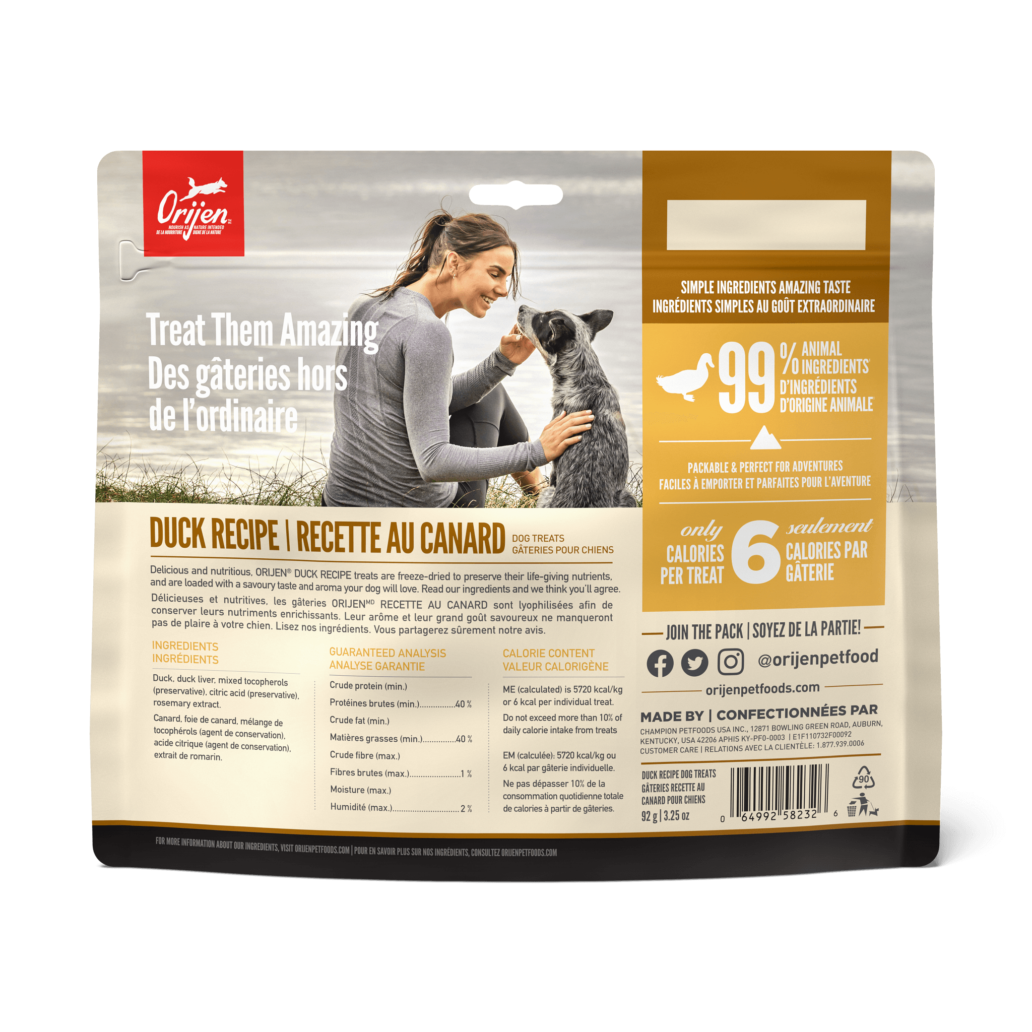 Orijen Freeze-Dried Dog Treats Free-Run Duck Formula - 92g - Dog Treats - Orijen - PetMax Canada
