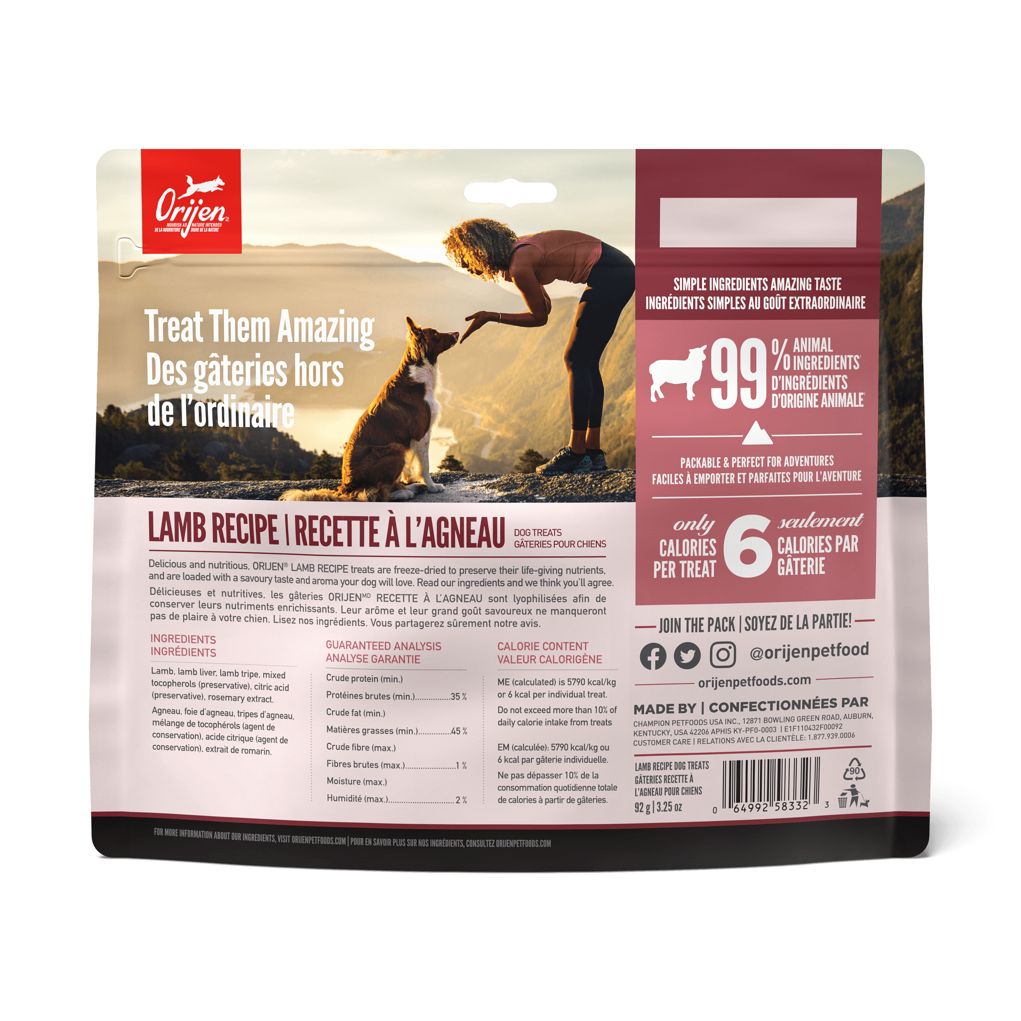 Orijen Freeze-Dried Dog Treats Grass-Fed Lamb Formula - 92g - Dog Treats - Orijen - PetMax Canada