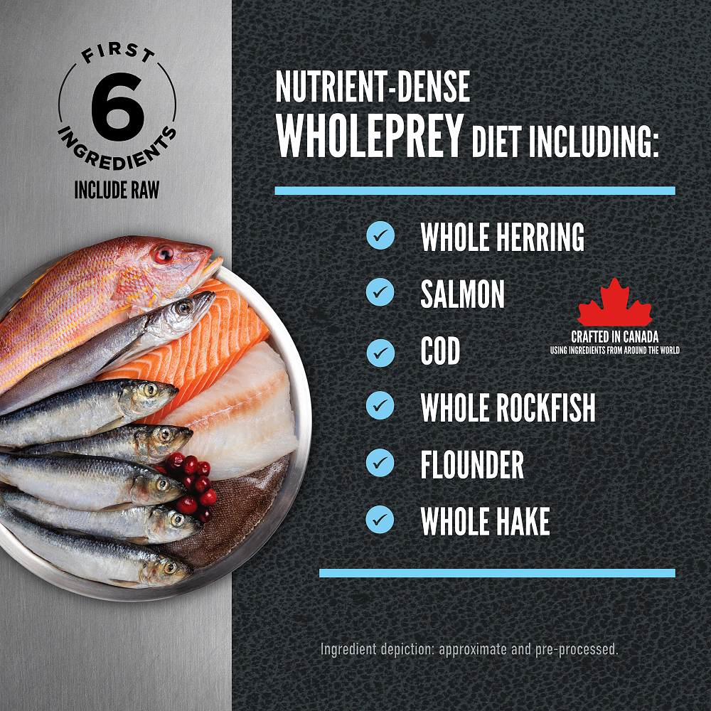 Orijen Wild Reserve Wild-Caught Fish Recipe Dry Dog Food - First 6 ingredients include raw whole herring, salmon, cod, rockfish, flounder and hake - Orijen - PetMax Canada