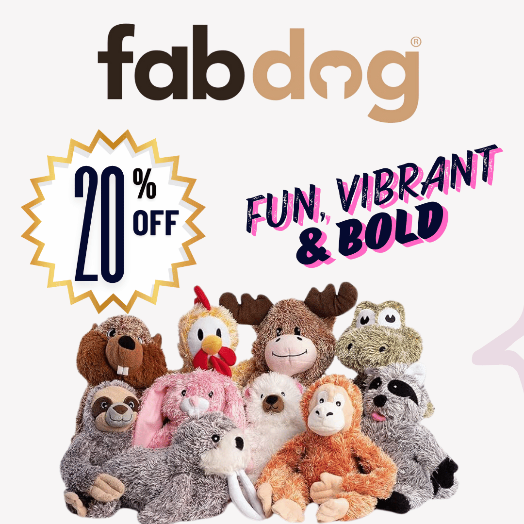 Fabdog dog toys 20% off for the month of May