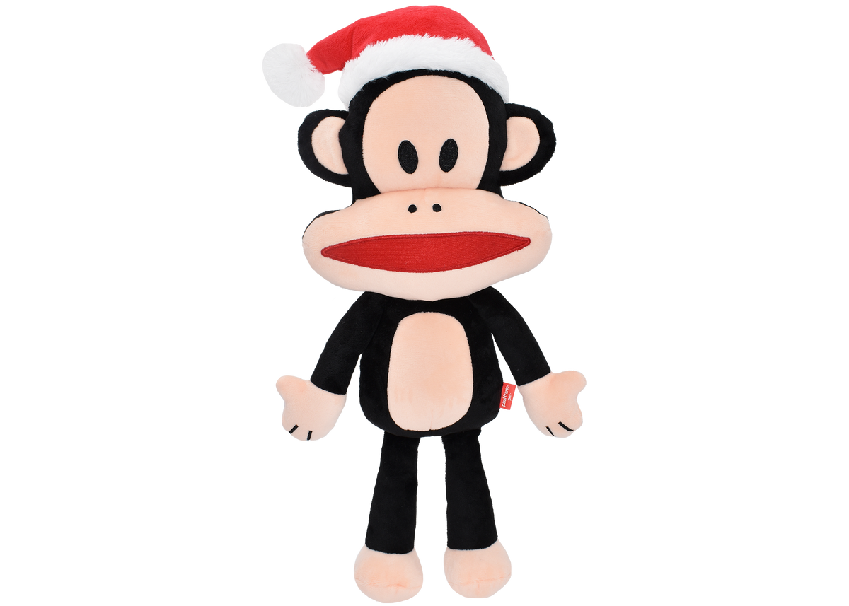 Multipet Holiday Paul Frank Julius with Santa Hat Plush Dog Toy - 18-inch size - PetMax Canada