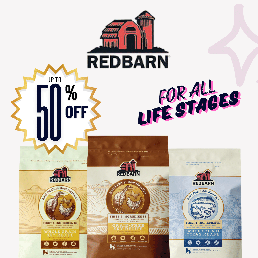 Red Barn dog food 50% off select sizes for the month of May