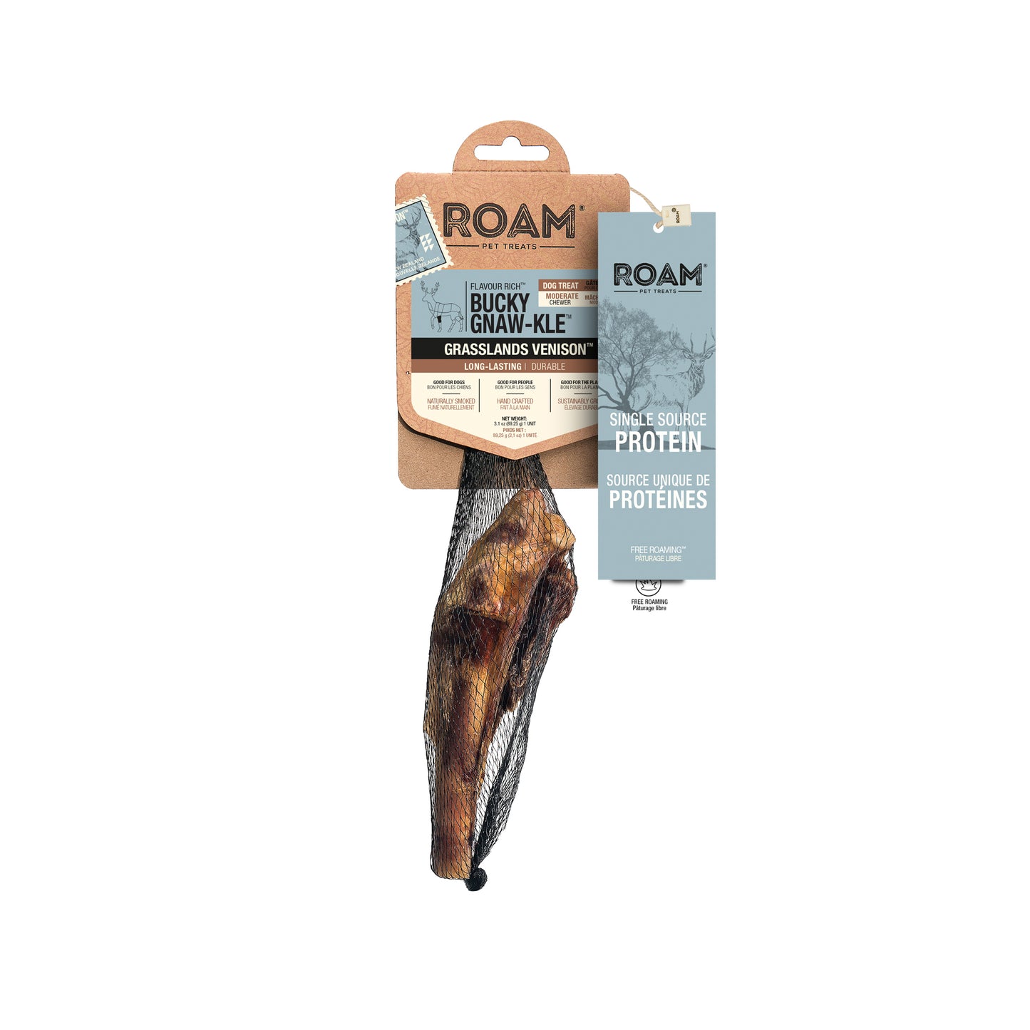 Roam Bucky Gnaw-kle Grassland Venison Natural Chews | PetMax Canada