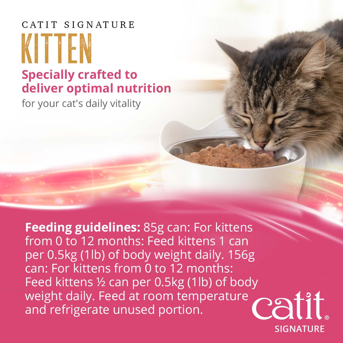 Catit Signature Kitten Chicken Pâté in Bone Broth Wet Cat Food - Feeding Guidelines for 85 g and 156 g Cans - PetMax Canada
