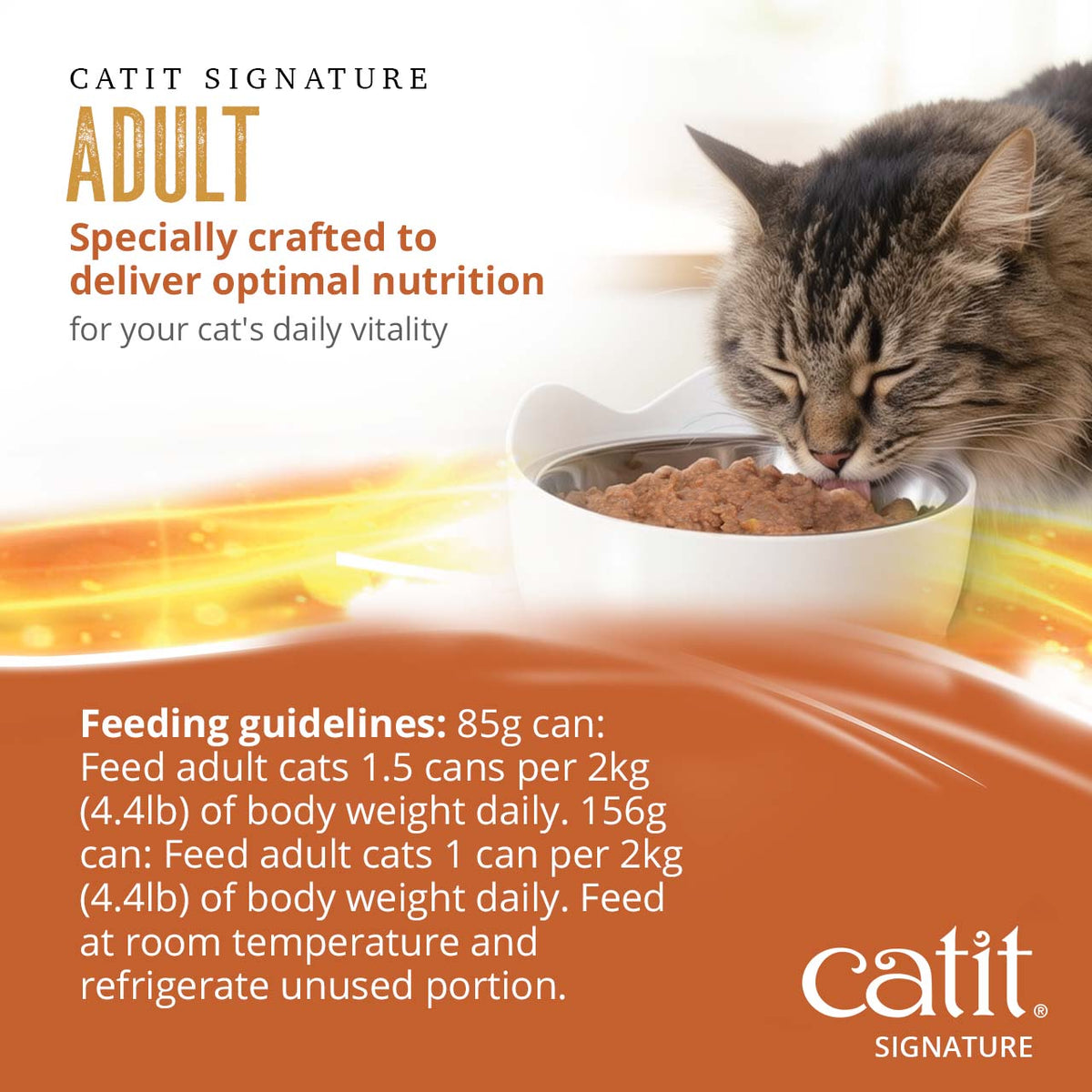 Catit Signature Adult Chicken Pâté in Bone Broth Wet Cat Food - Feeding Guidelines for 85 g and 156 g Cans - PetMax Canada