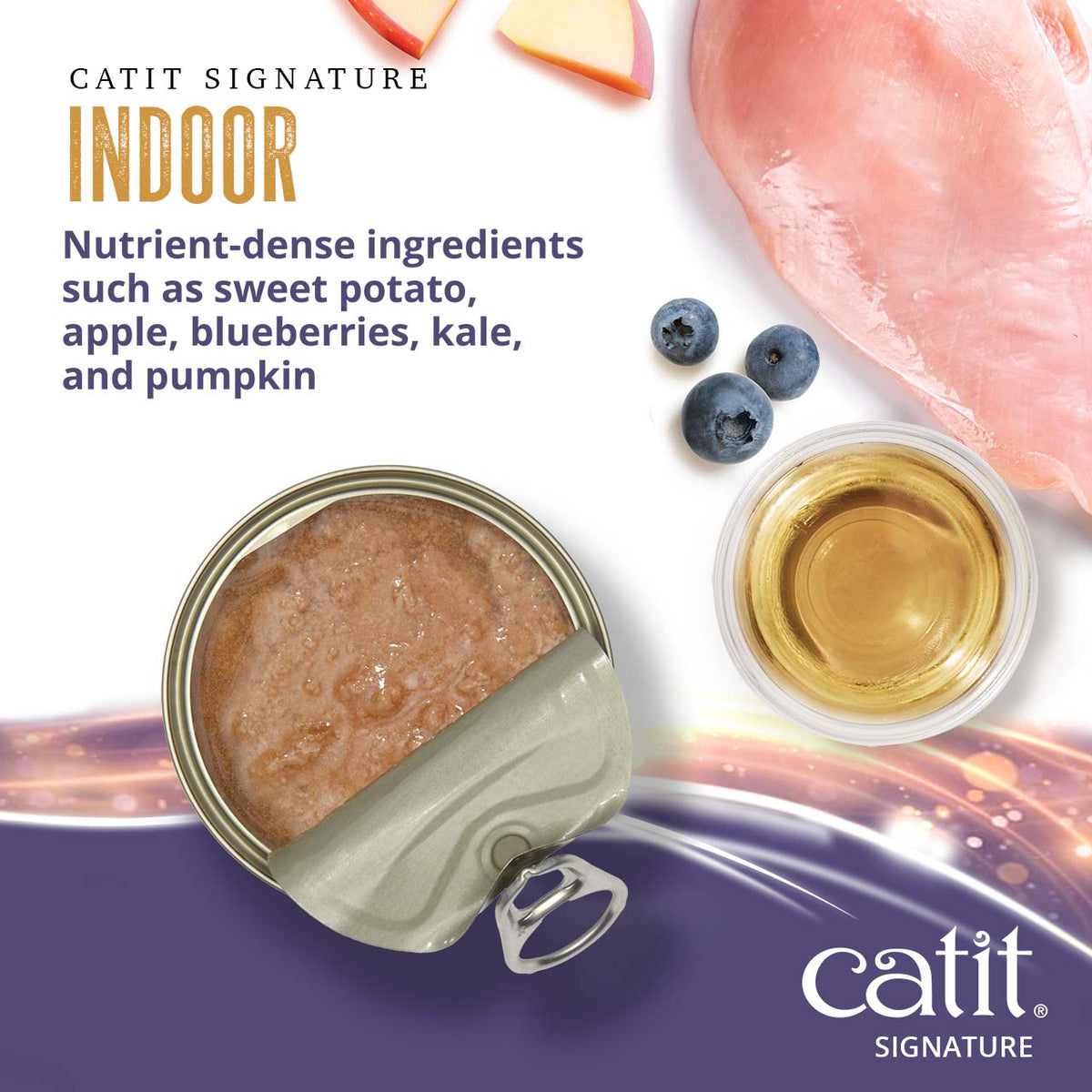 Catit Signature Indoor Chicken Pâté in Bone Broth Wet Cat Food - Sweet potato, apple, blueberries, kale and pumpkin with bone broth - PetMax Canada