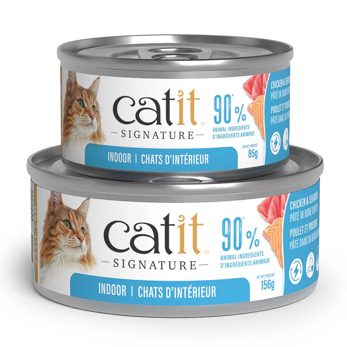 Catit Signature Indoor Chicken & Seafood Pâté in Bone Broth Wet Cat Food - 85g and 156g cans - Catit - PetMax Canada