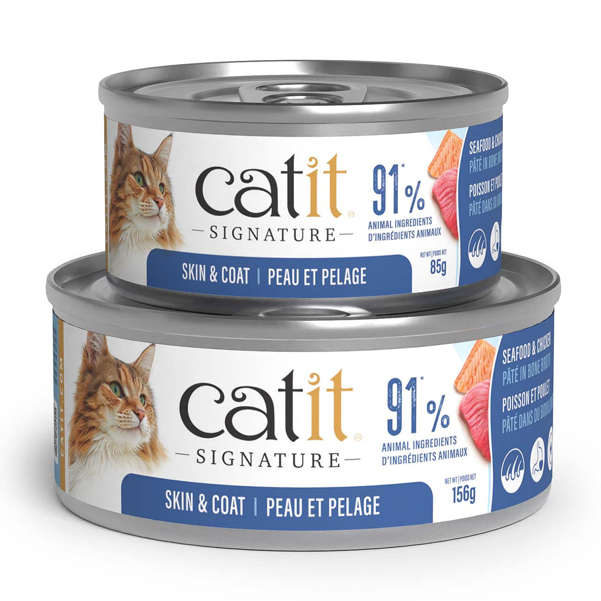 Catit Signature Skin & Coat Seafood & Chicken Pâté in Bone Broth Wet Cat Food - 85g and 156g cans - Catit - PetMax Canada