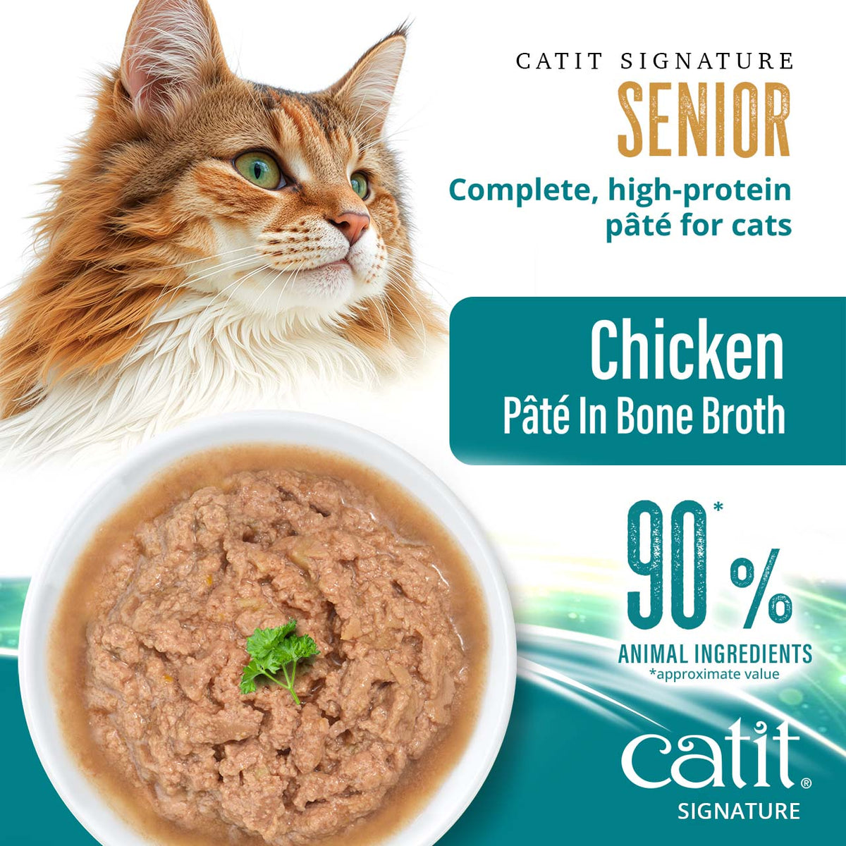 Catit Signature Senior Chicken Pâté in Bone Broth Wet Cat Food - Plated Pâté with 90% Animal Ingredients - PetMax Canada