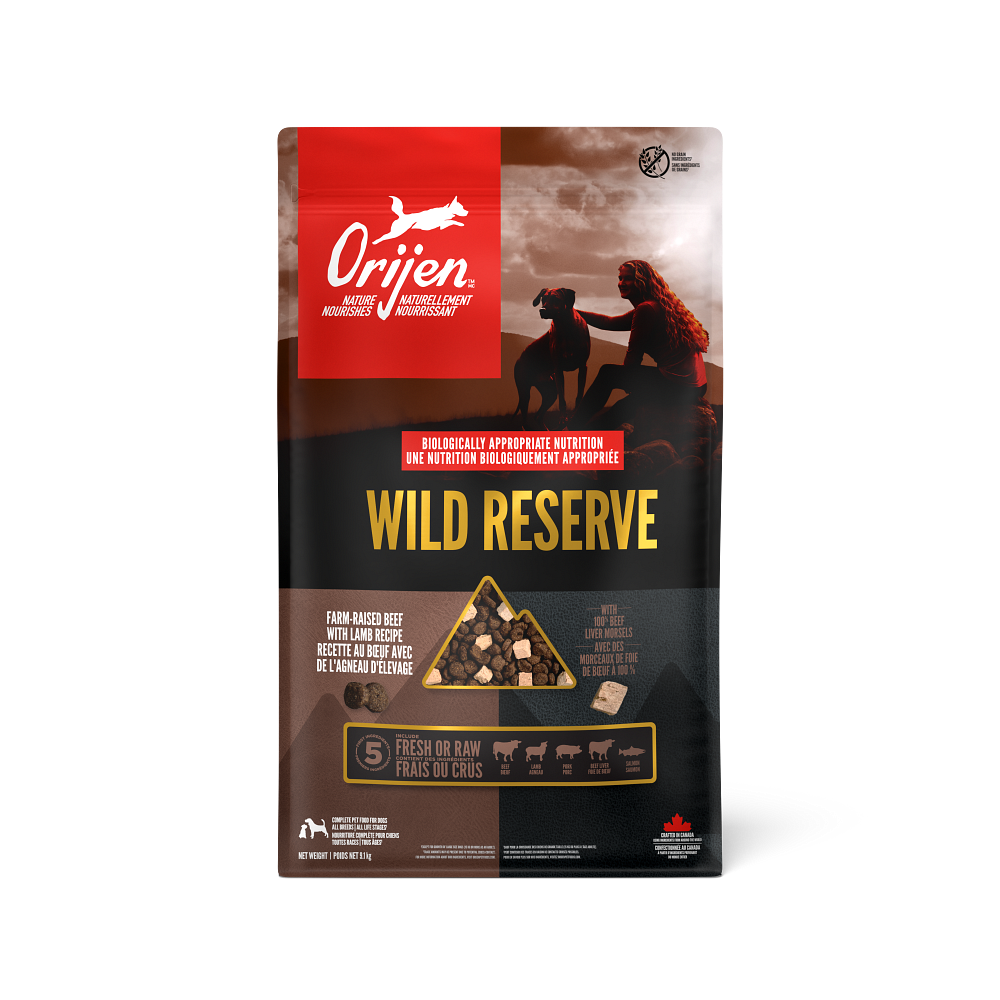 Orijen Wild Reserve Farm-Raised Beef & Lamb Recipe Dry Dog Food - Front of 9.1 kg bag - Orijen - PetMax Canada
