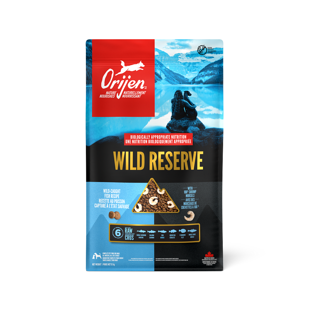 Orijen Wild Reserve Wild-Caught Fish Recipe Dry Dog Food - Front of 9.1 kg bilingual Canadian bag - Orijen - PetMax Canada