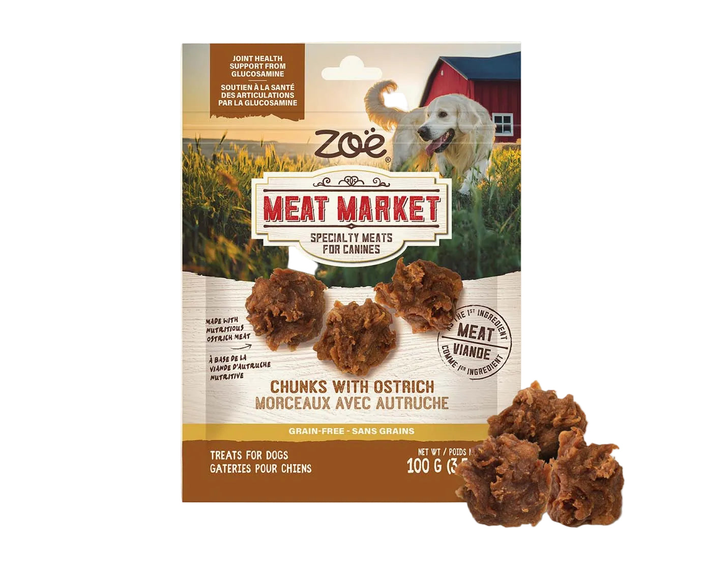 Zoe Meat Market Chunks with Ostrich Dog Treats - 100g - Dog Treats - Zoe - PetMax Canada