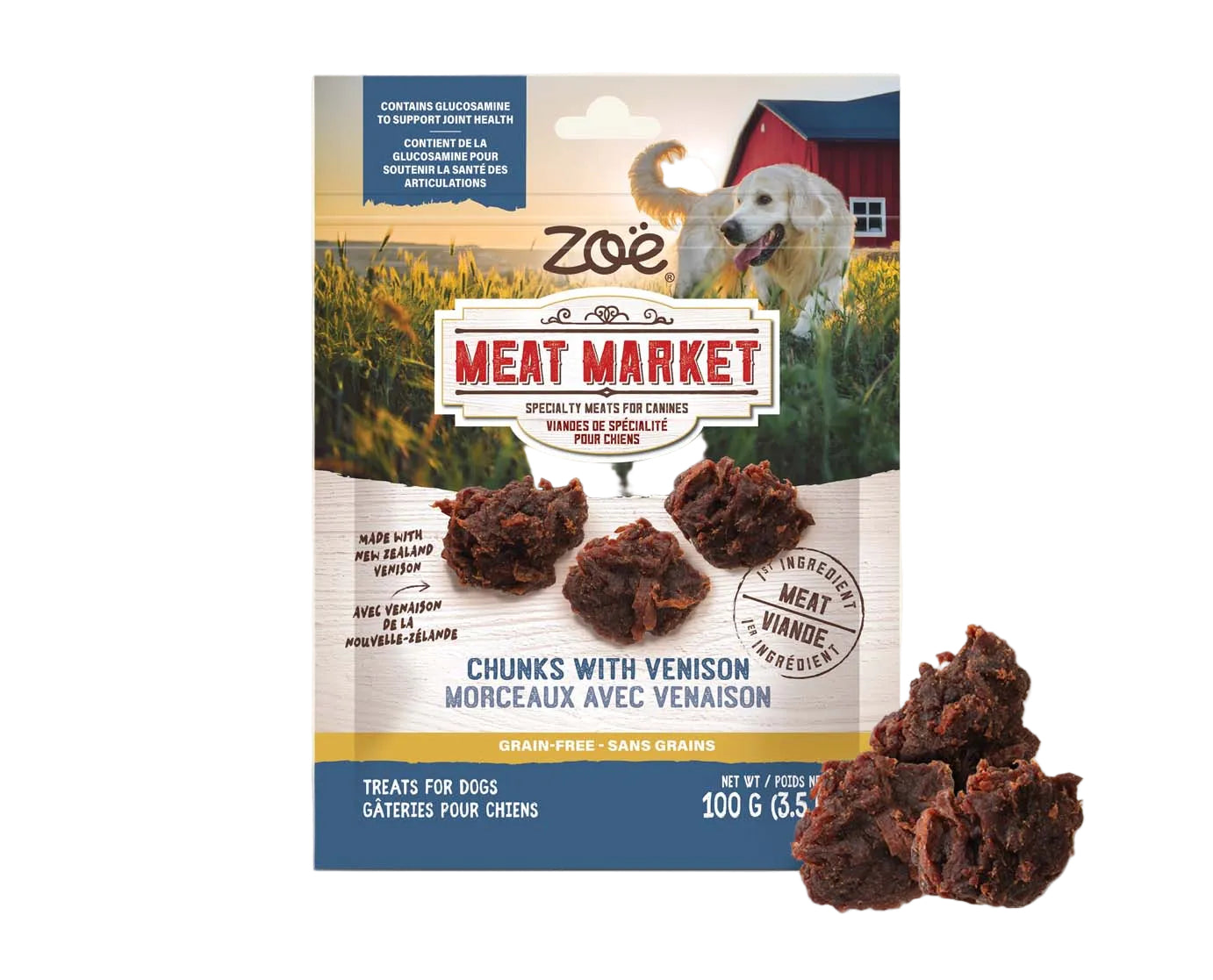 Zoe Meat Market Chunks with Venison Dog Treats - 100g - Dog Treats - Zoe - PetMax Canada