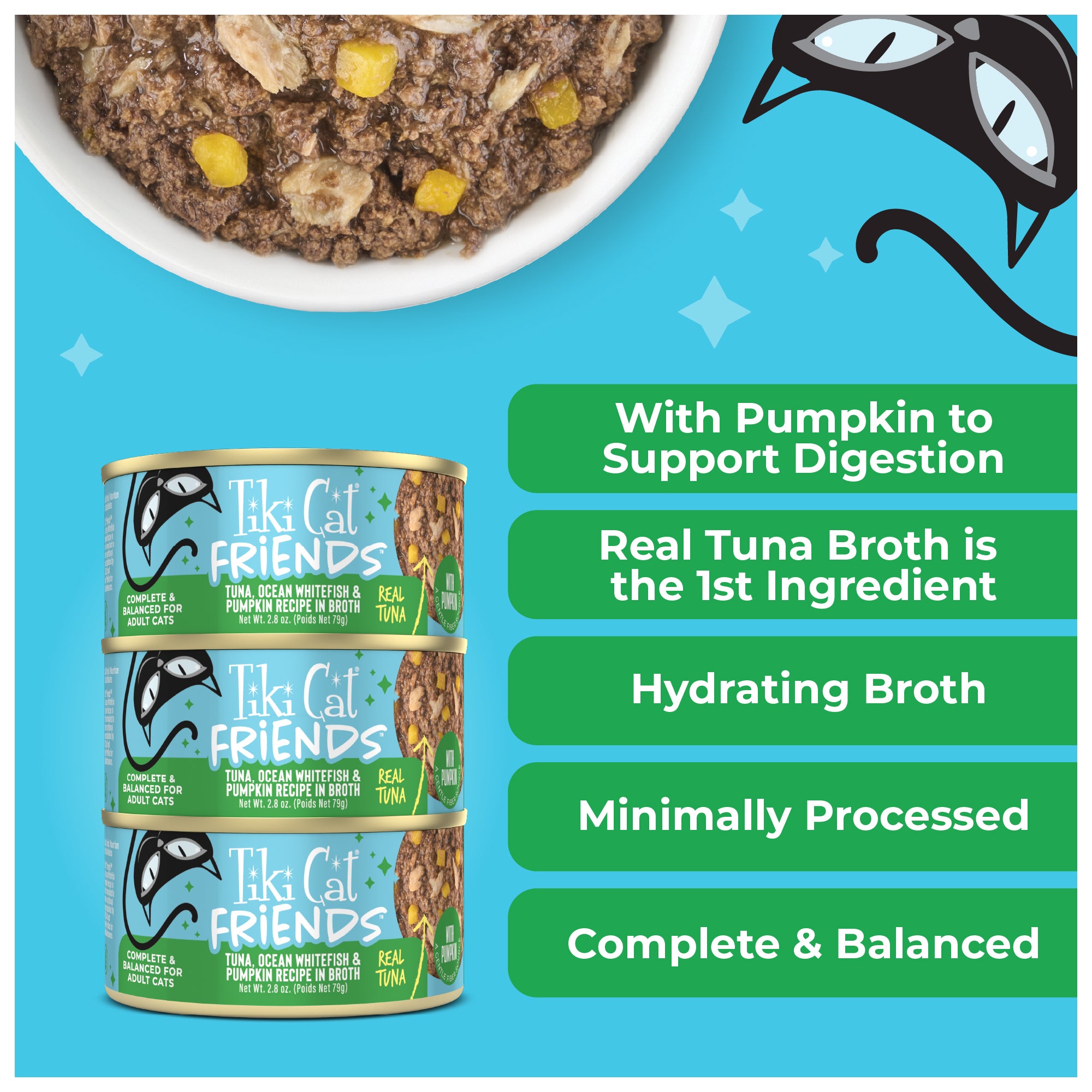 Tiki Cat Aloha Friends Tuna, Ocean Whitefish & Pumpkin Recipe in Broth Wet Cat Food - Product Highlights 3 - Tiki Cat - PetMax Canada