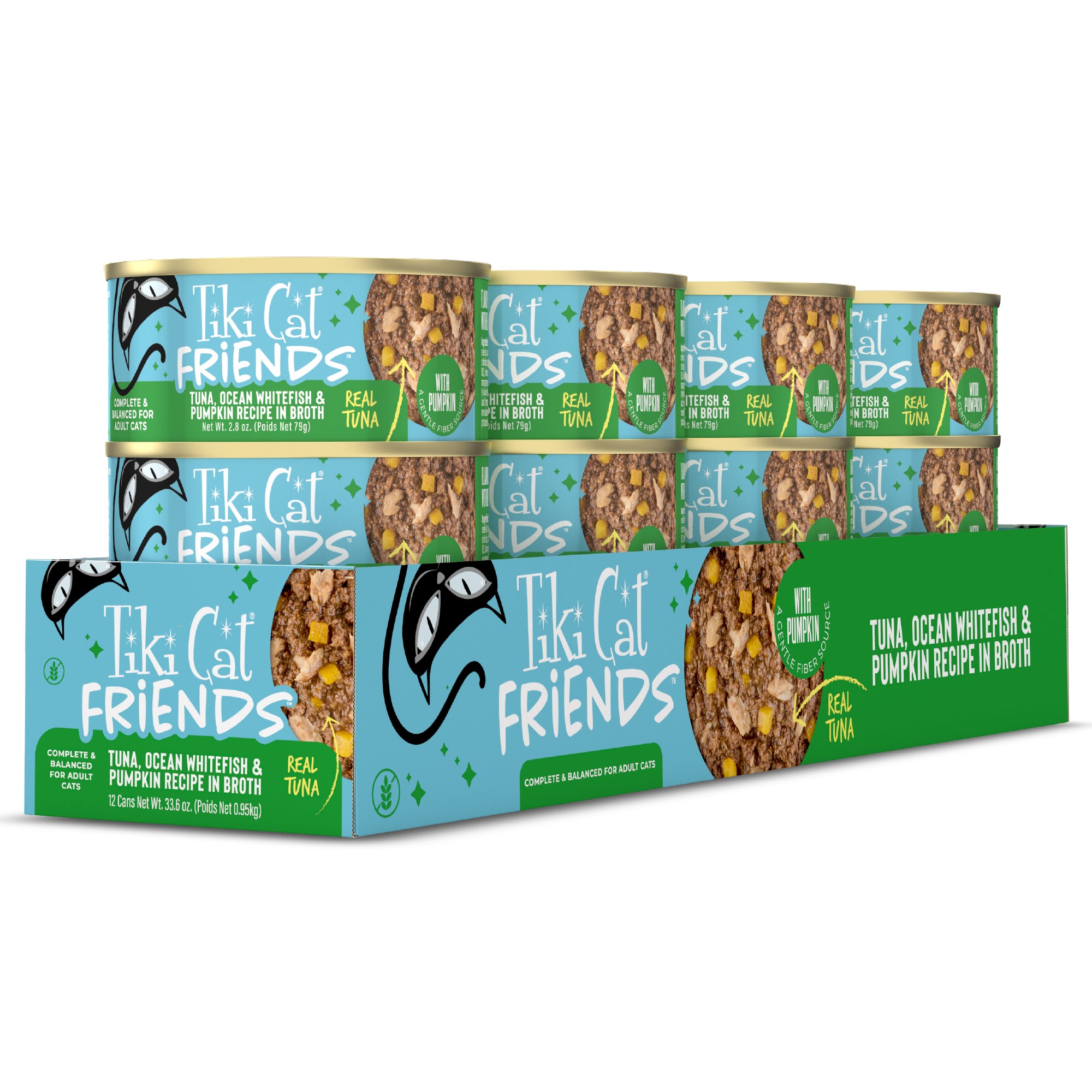 Tiki Cat Aloha Friends Tuna, Ocean Whitefish & Pumpkin Recipe in Broth Wet Cat Food - Case of 12 - Tiki Cat - PetMax Canada