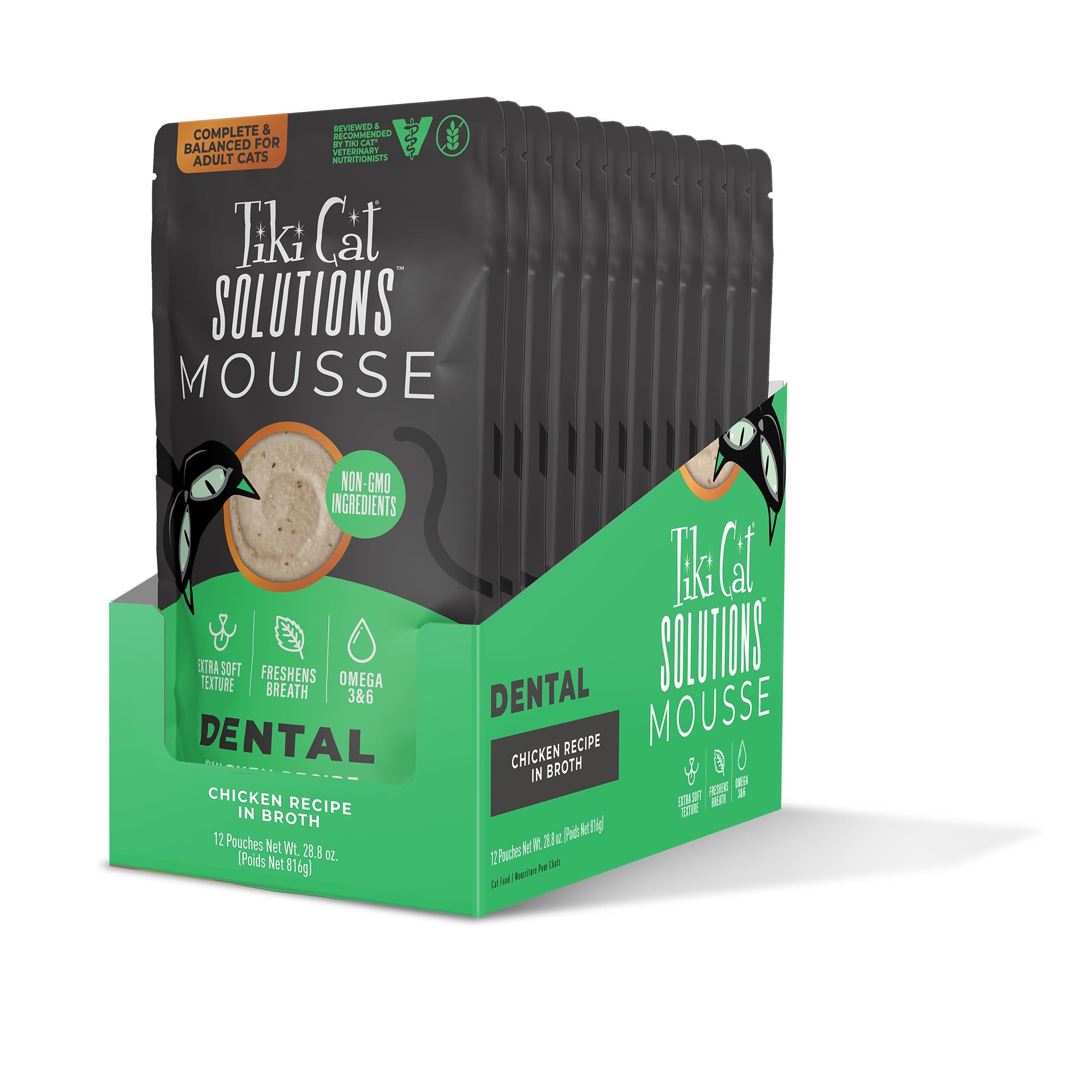 Tiki Cat Solutions Mousse Dental Chicken Recipe in Broth Wet Cat Food - Case of 12 - Tiki Cat - PetMax Canada