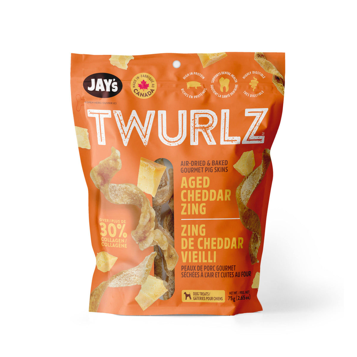 Jay's Twurlz Aged Cheddar Dog Treats 75g
