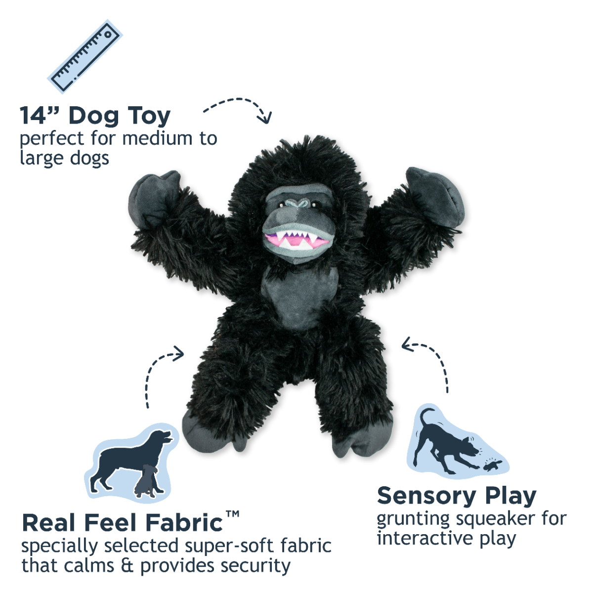 Tall Tails Plush Gorilla With Squeaker & Interior Rope Dog Toy