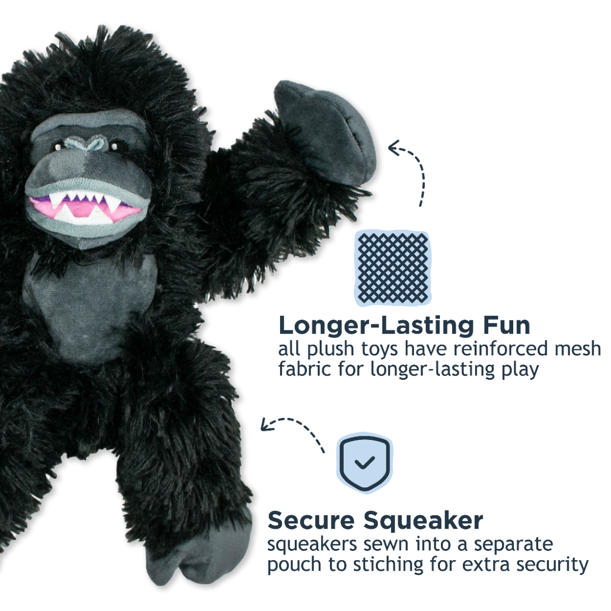 Tall Tails Plush Gorilla With Squeaker & Interior Rope Dog Toy