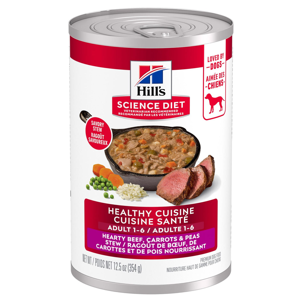 Hill's Science Diet Adult Healthy Cuisine Canned Dog Food, Hearty Beef, Carrots & Peas Stew 354g