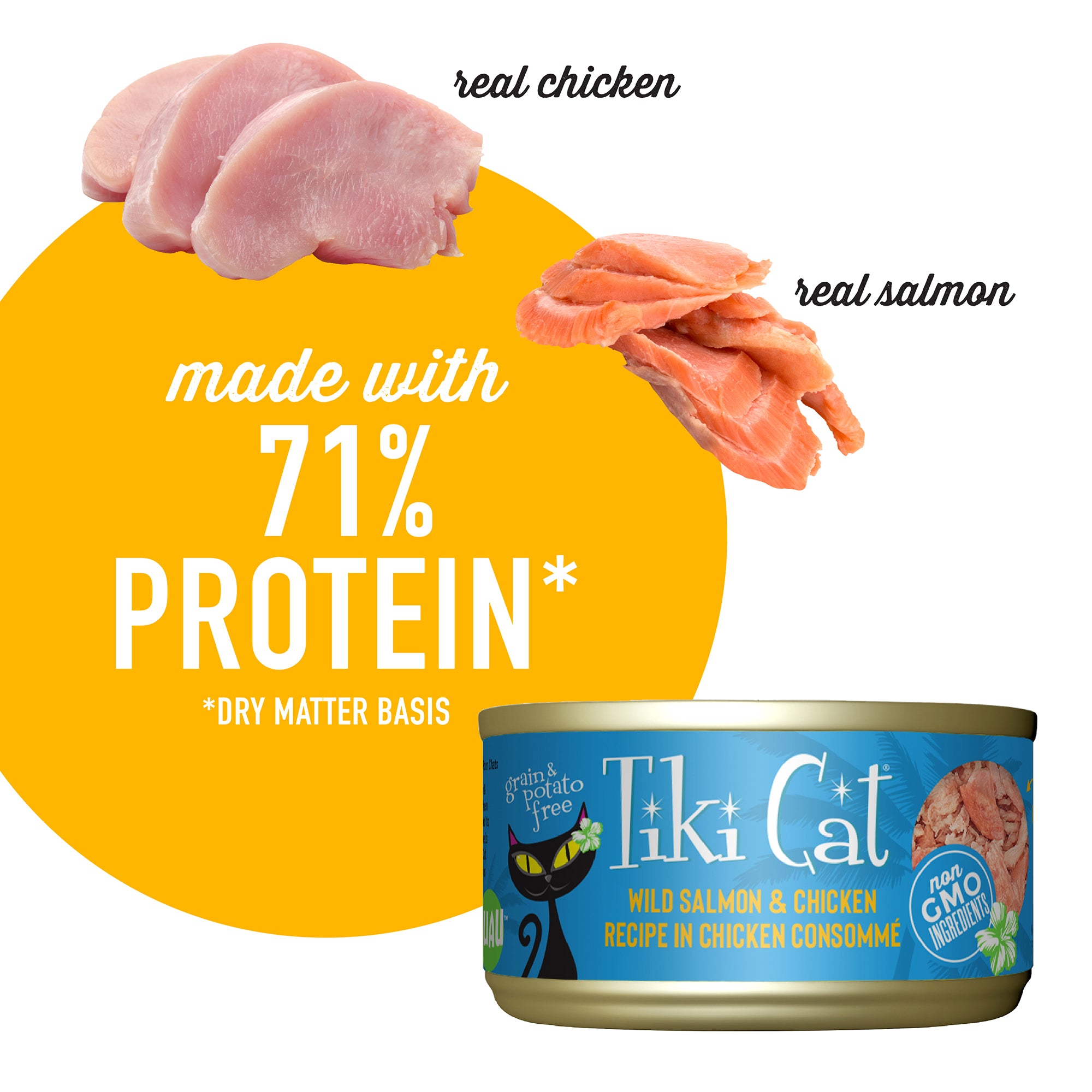 Tiki Cat Luau Wild Salmon & Chicken Recipe in Chicken Consommé Wet Cat Food - Product Highlights 3 - Tiki Cat - PetMax Canada