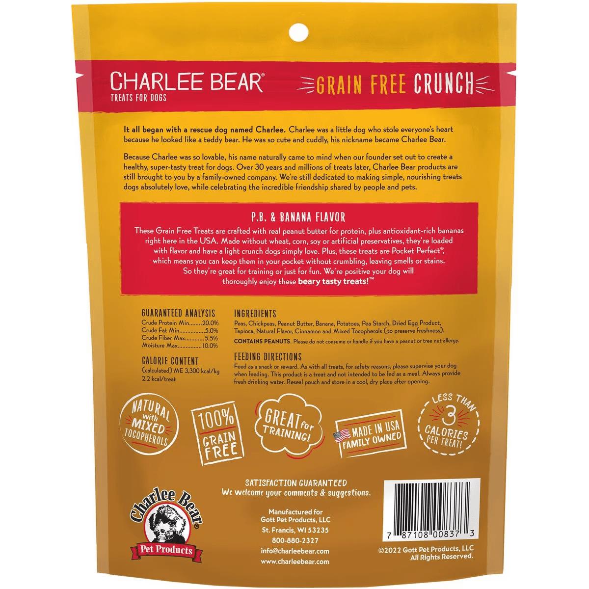 Charlee Bear Dog Treats Grain Free Peanut Butter & Banana - 8 oz - Dog Treats - Charlee Bear - PetMax Canada