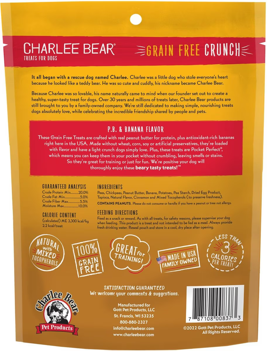 Charlee Bear Dog Treats Grain Free Peanut Butter & Banana  Dog Treats  | PetMax Canada
