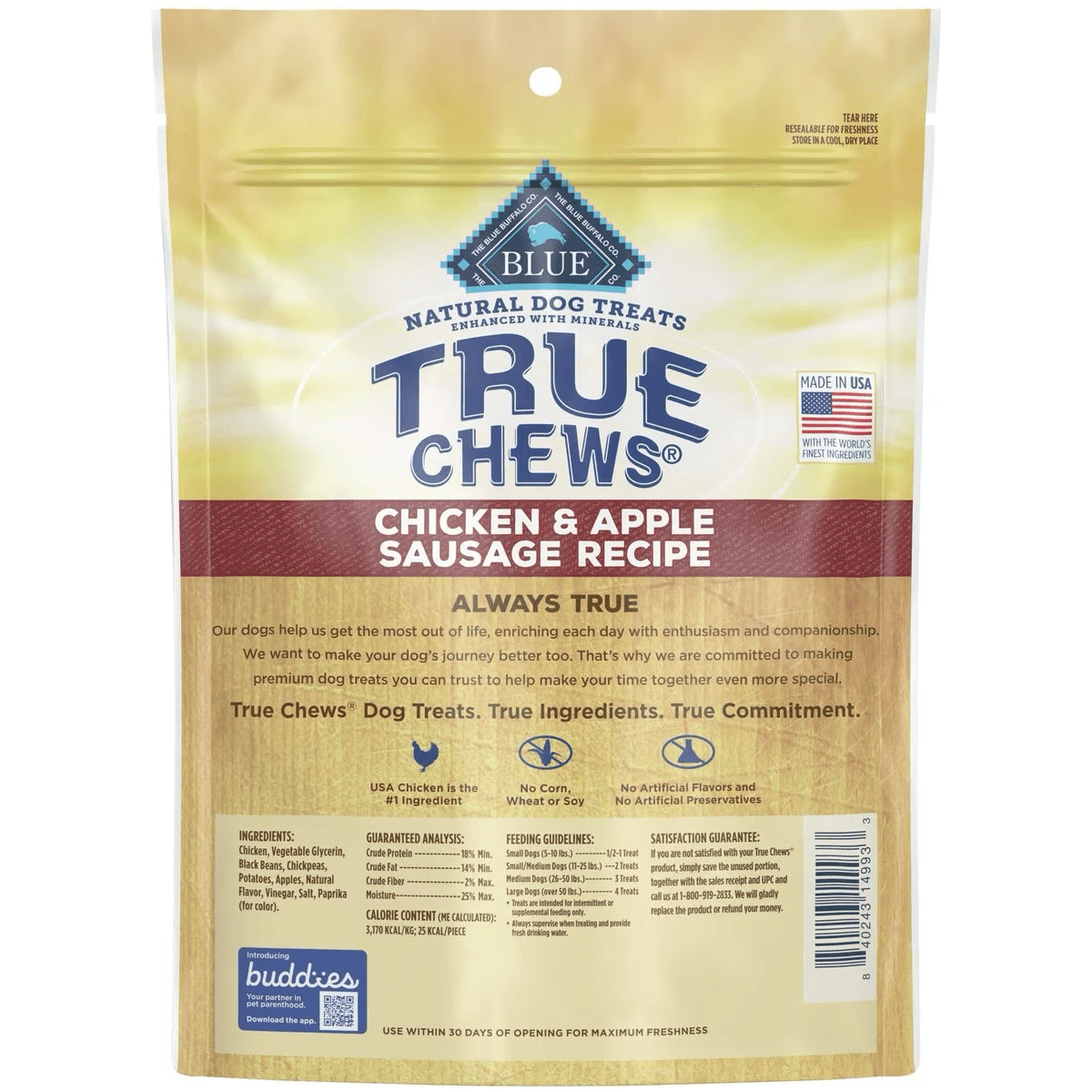 Blue True Chews Dog Treats Chicken & Apple Sausage - 340g - Dog Treats - Blue Buffalo - PetMax Canada