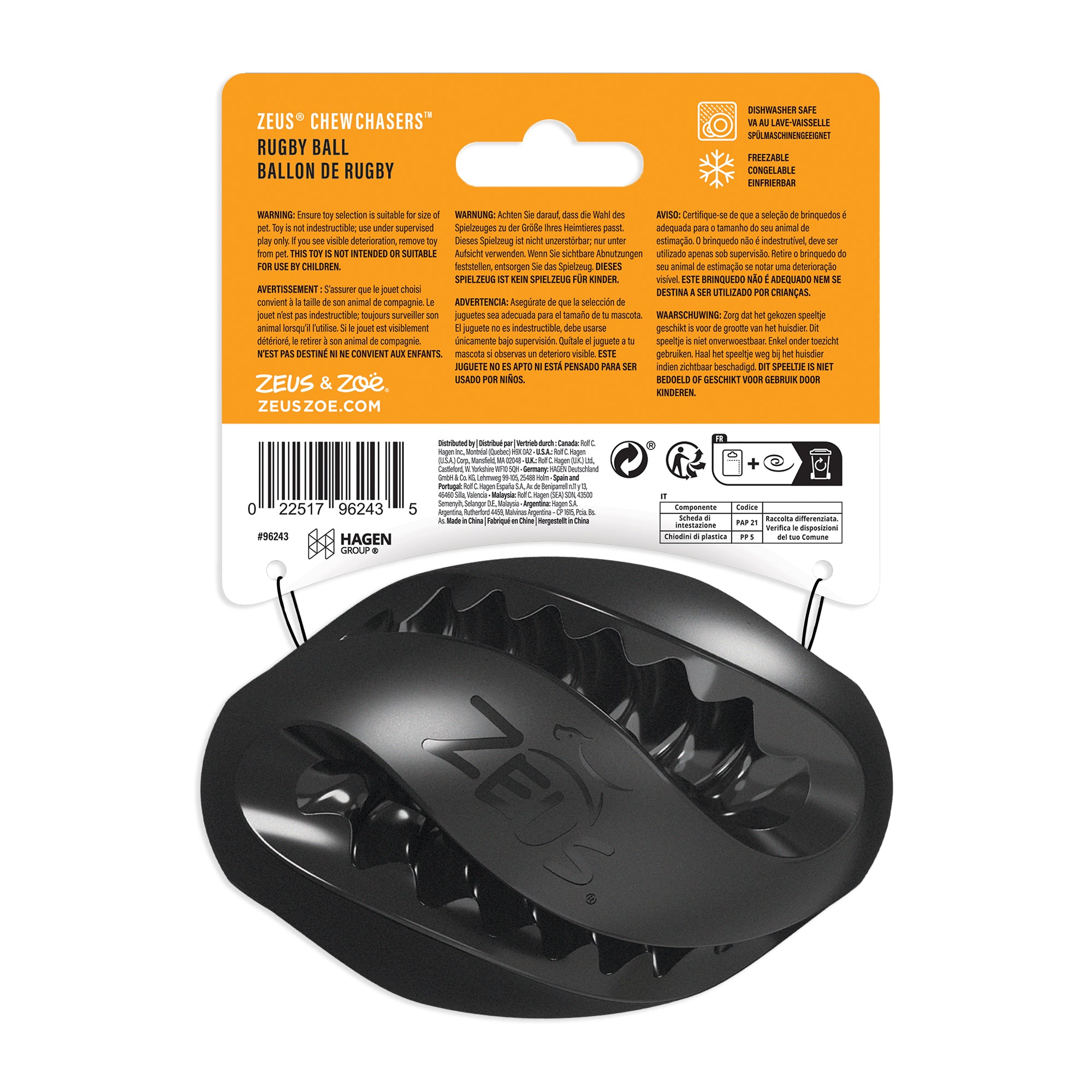 Zeus Chewchasers Black Rubber Rugby Treat Ball