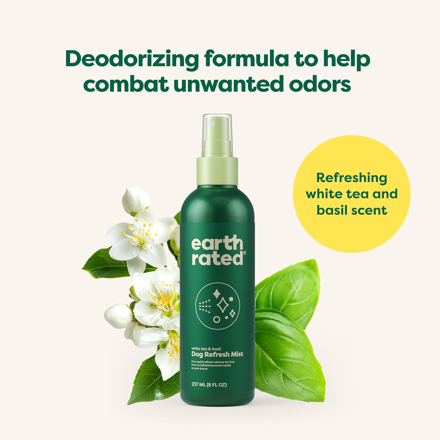 Earth Rated Deodorizing & Odor-Eliminating Spray for Dogs & Puppies White Tea & Basil Scent