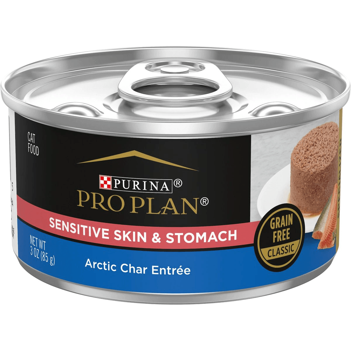 Purina Pro Plan Focus Sensitive Skin & Stomach Classic Arctic Char Grain-Free Entree Canned Cat Food - 85g - Canned Cat Food - Purina Pro Plan - PetMax Canada