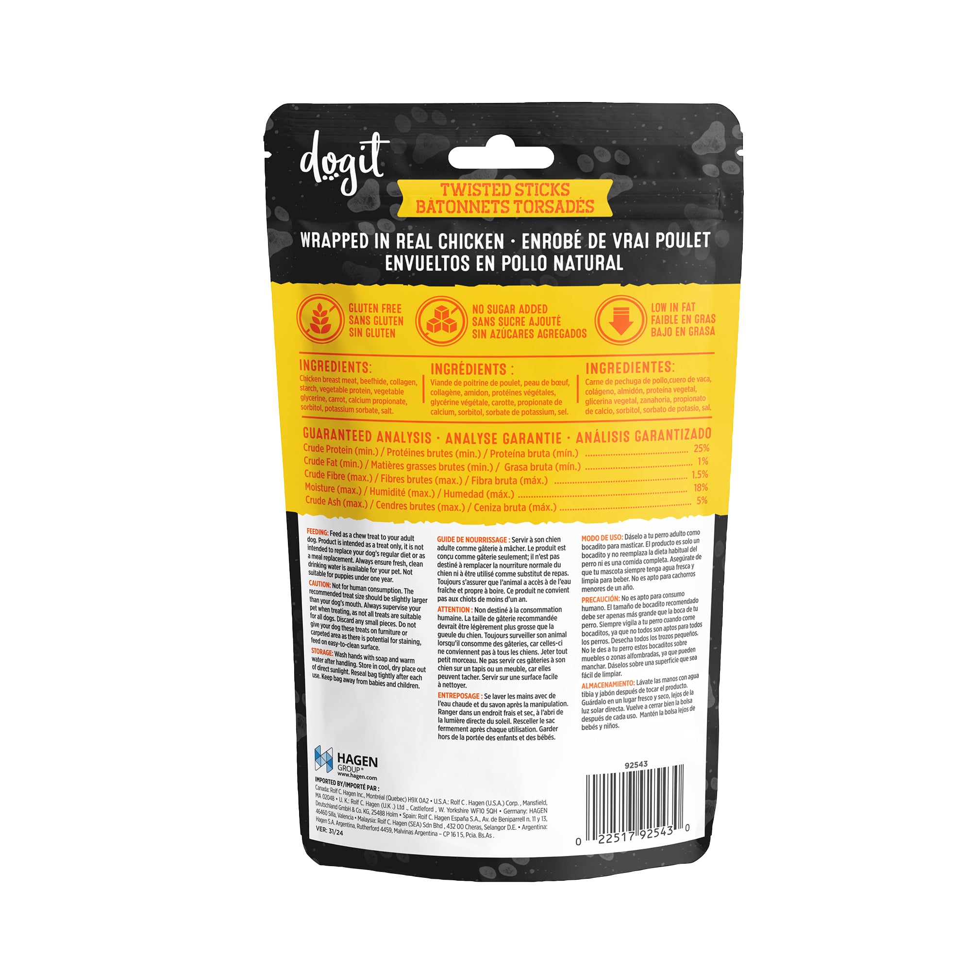 Dogit Snack Bar Dog Treats Chicken Wrapped Beefhide & Collagen Twisted Sticks