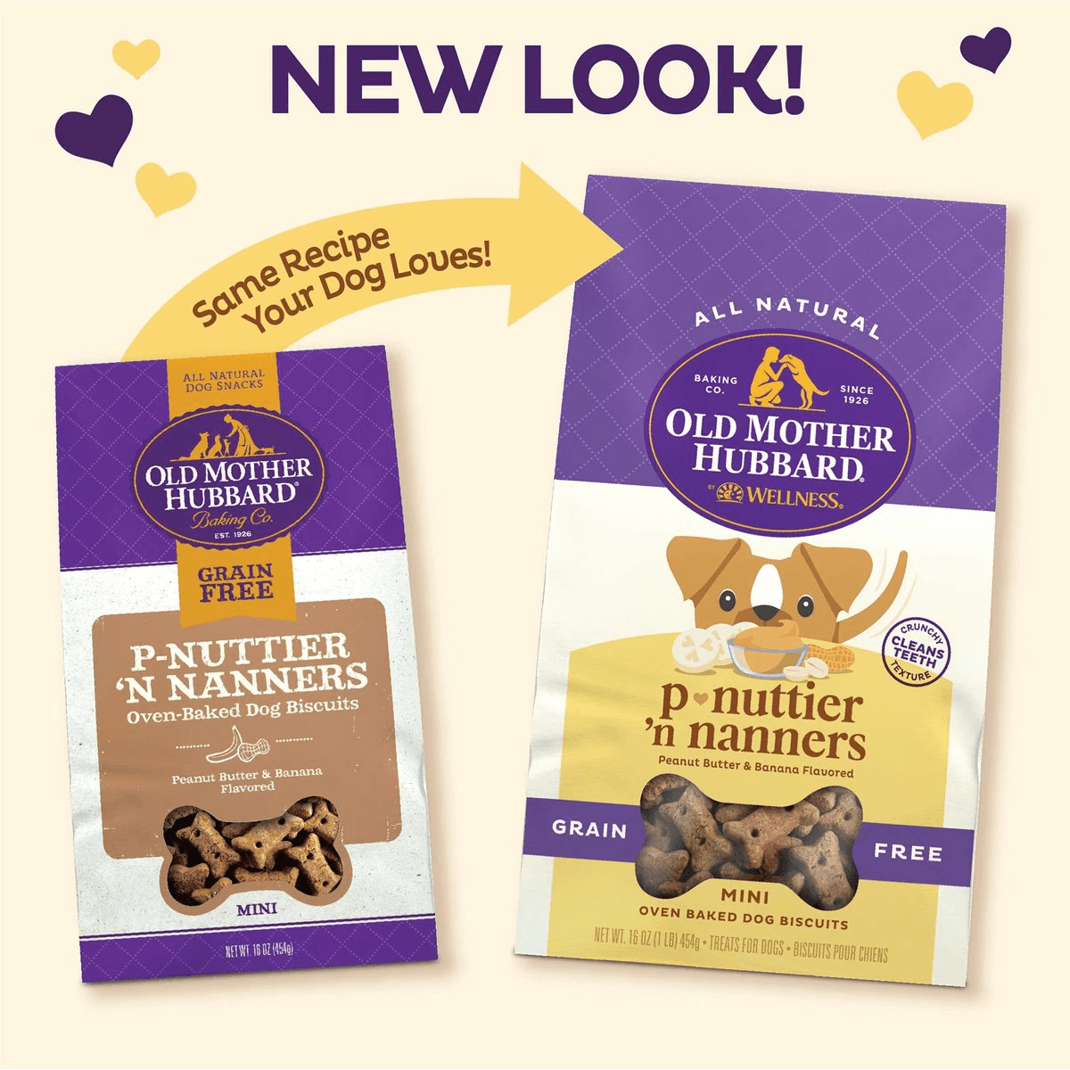 Old Mother Hubbard Classic P-Nuttier 'N Nanners Grain Free Mini Oven-Baked Biscuits Dog Treats - 453g - Dog Treats - Old Mother Hubbard - PetMax Canada