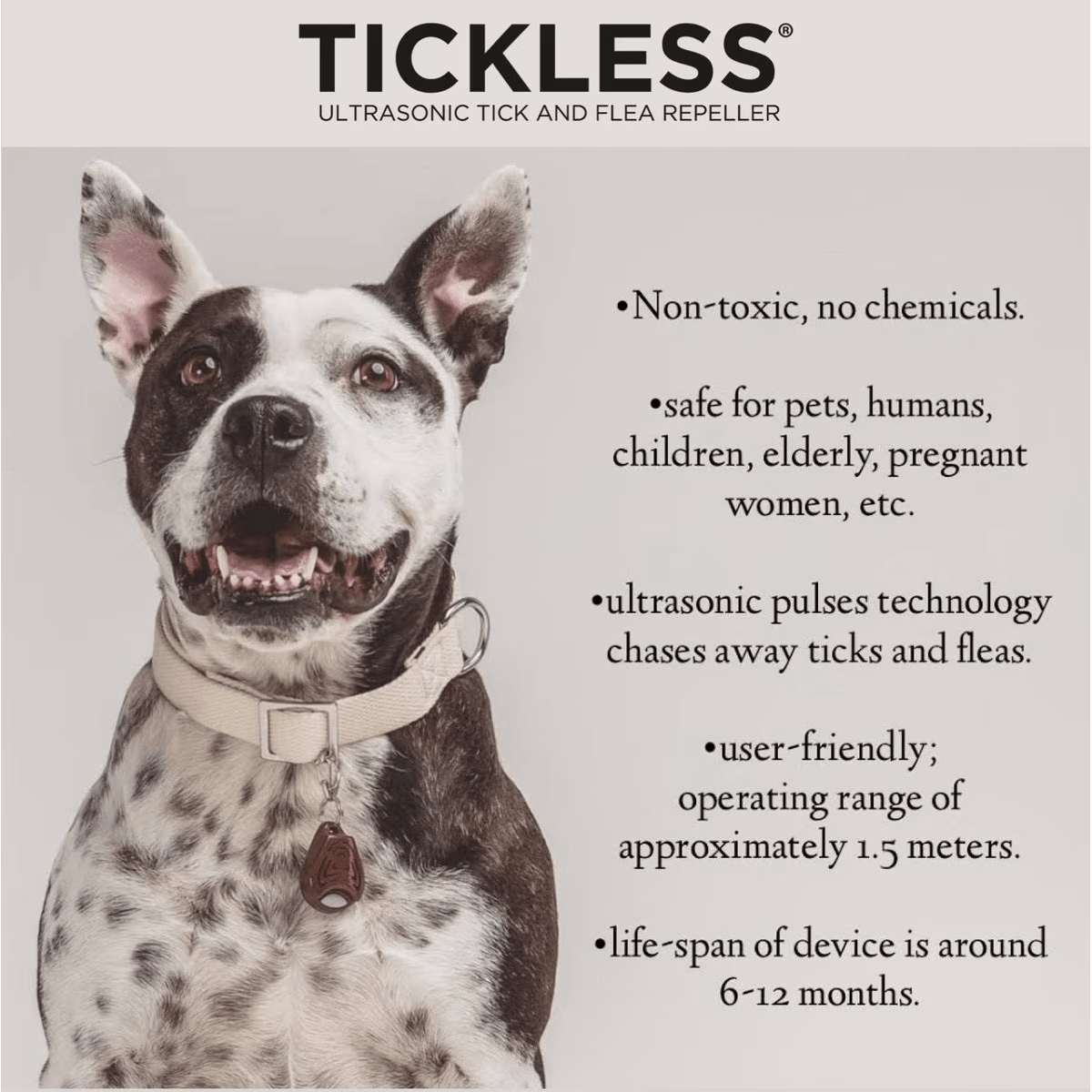 Tickless Classic Pet Natural Ultrasonic Tick & Flea Repeller Cat & Dog Collar - Beige - Flea & Tick Topical Applications - Advantage - PetMax Canada