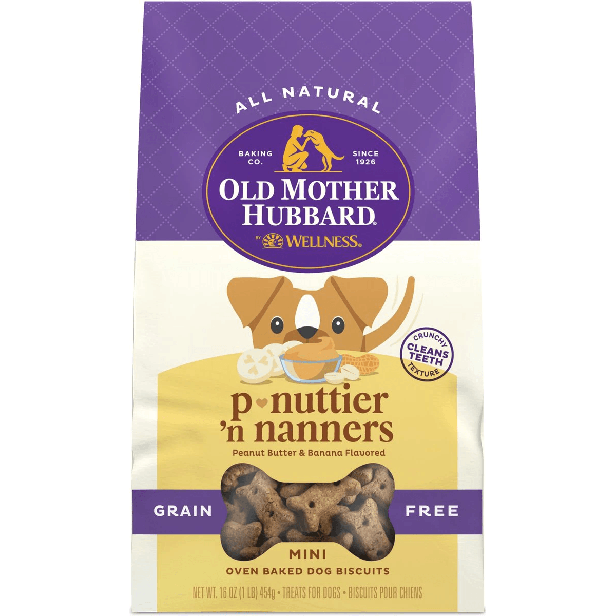 Old Mother Hubbard Classic P-Nuttier 'N Nanners Grain Free Mini Oven-Baked Biscuits Dog Treats - 453g - Dog Treats - Old Mother Hubbard - PetMax Canada
