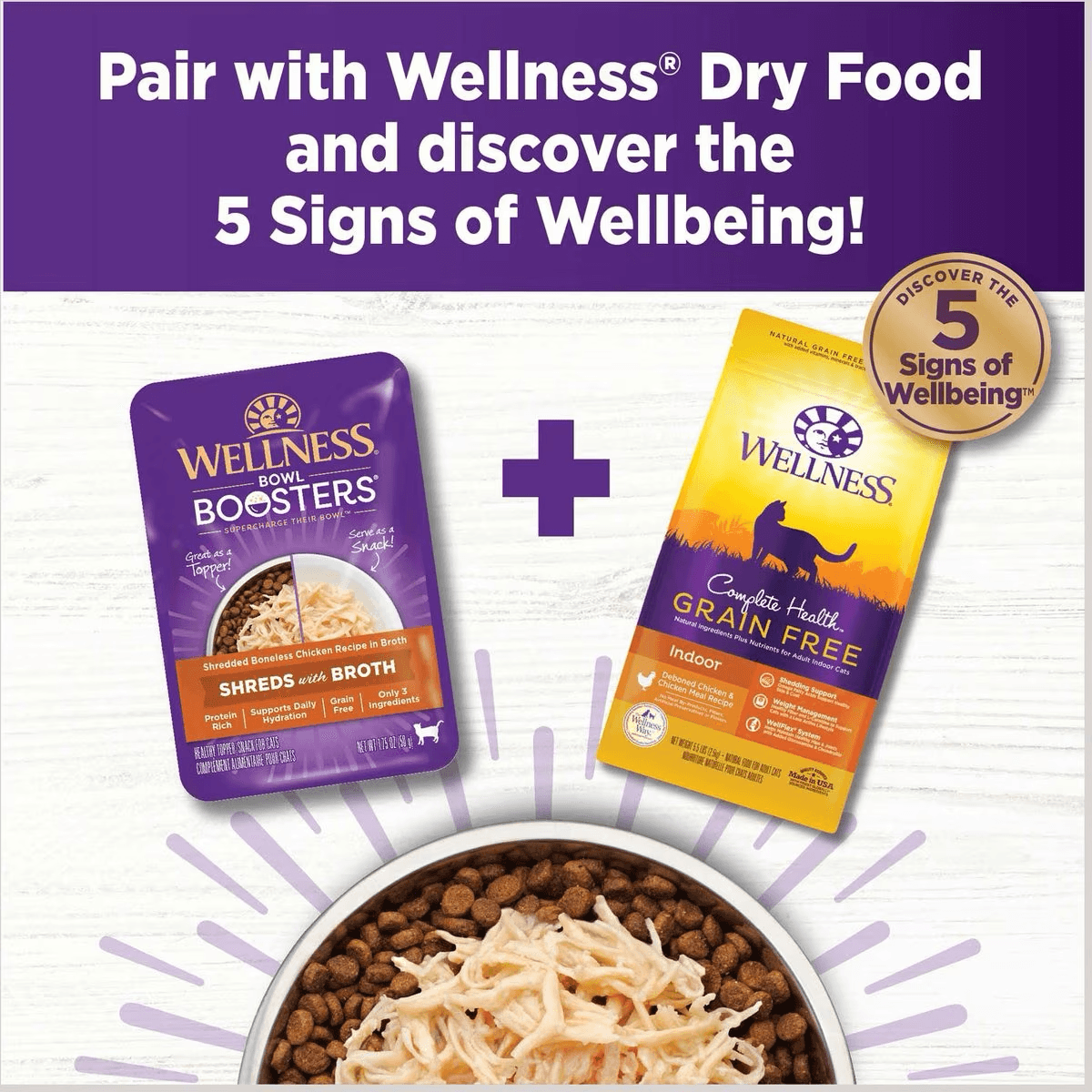Wellness Bowl Boosters Shredded Chicken Wet Cat Topper - 50g - Canned Cat Food - Wellness - PetMax Canada