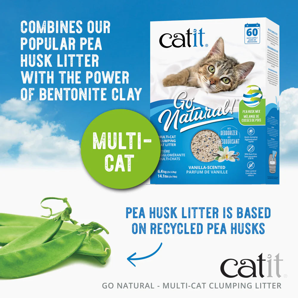 Catit Go Natural Pea Husk Multi-Cat Clumping Litter Vanilla Scented