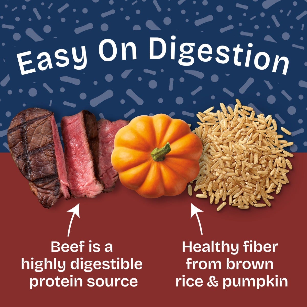 Natural Balance Health Protection Beef, Pumpkin & Brown Rice Stew Wet Dog Food - 354g - benefit banner - 'Easy On Digestion' (beef + pumpkin + brown rice) - Natural Balance - PetMax Canada