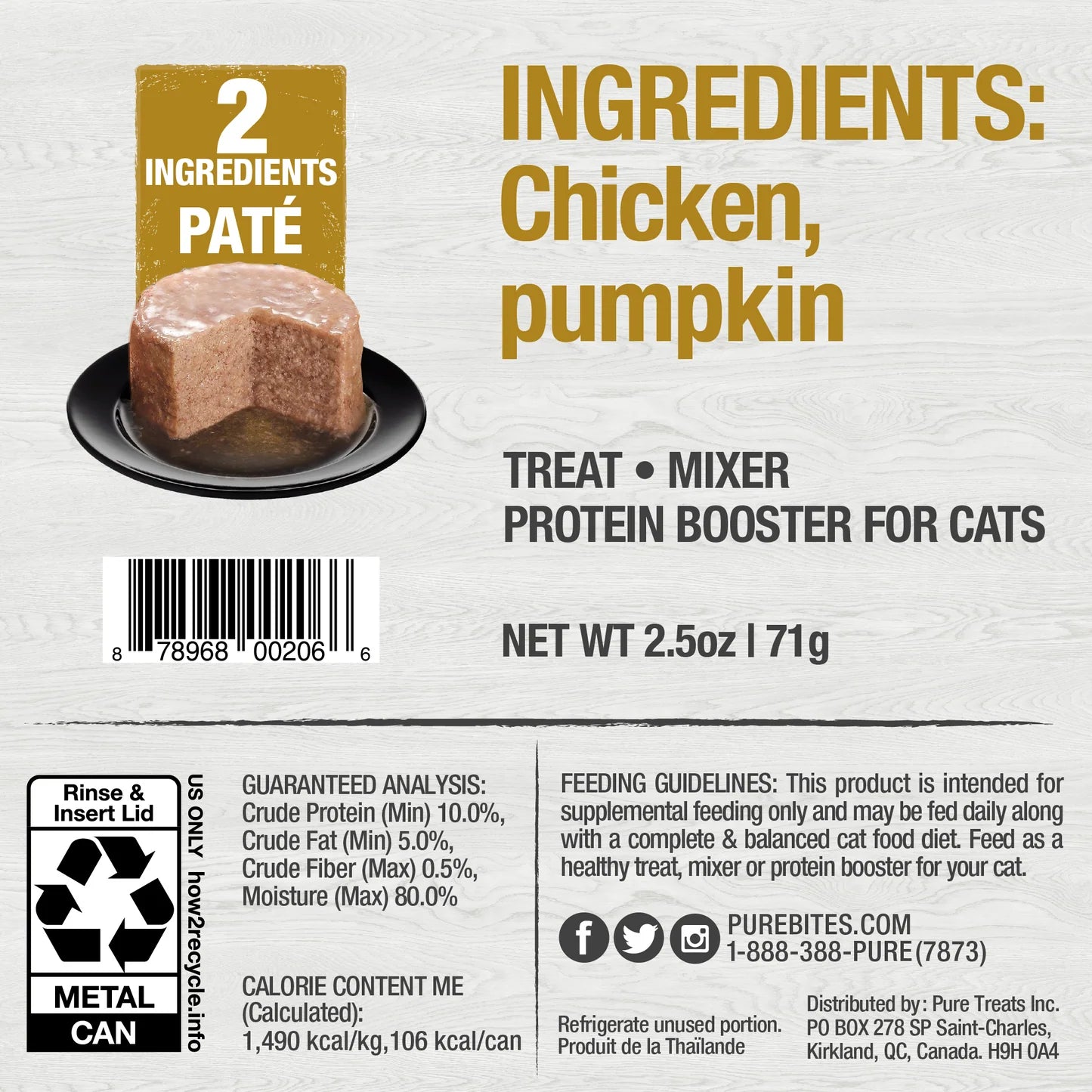 Pure Bites Cat Can 100% Pure Chicken And Pumpkin Topper
