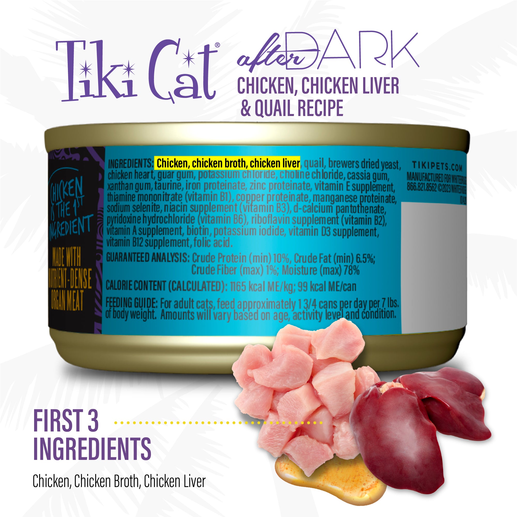 Tiki Cat After Dark Pâté Chicken, Chicken Liver & Quail Recipe Wet Cat Food - Product Highlights 1 - Tiki Cat - PetMax Canada