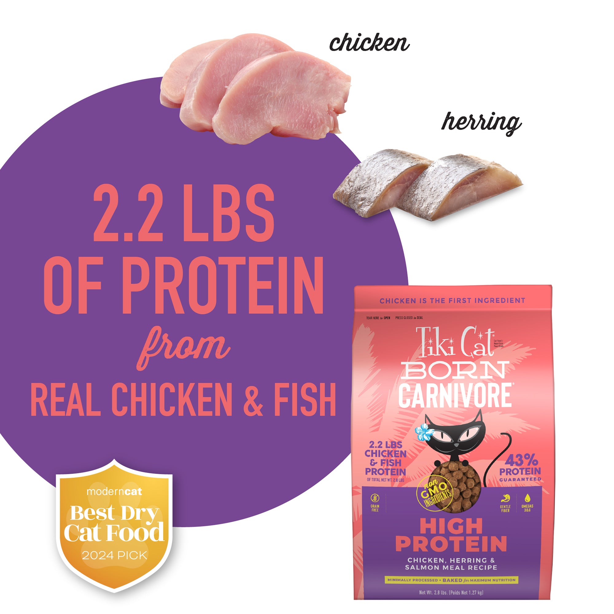 Tiki Cat Born Carnivore High Protein Chicken, Herring & Salmon Meal Recipe Dry Cat Food - Product Highlights 7 - Tiki Cat - PetMax Canada