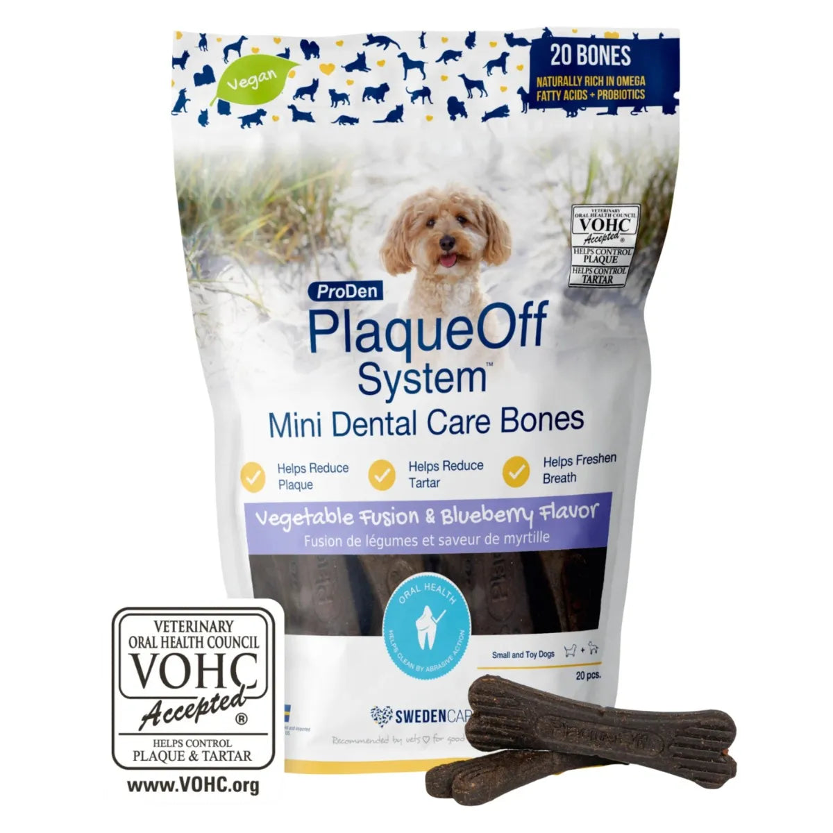 Plaque Off System Dental Vegetable & Blueberry Bones Mini