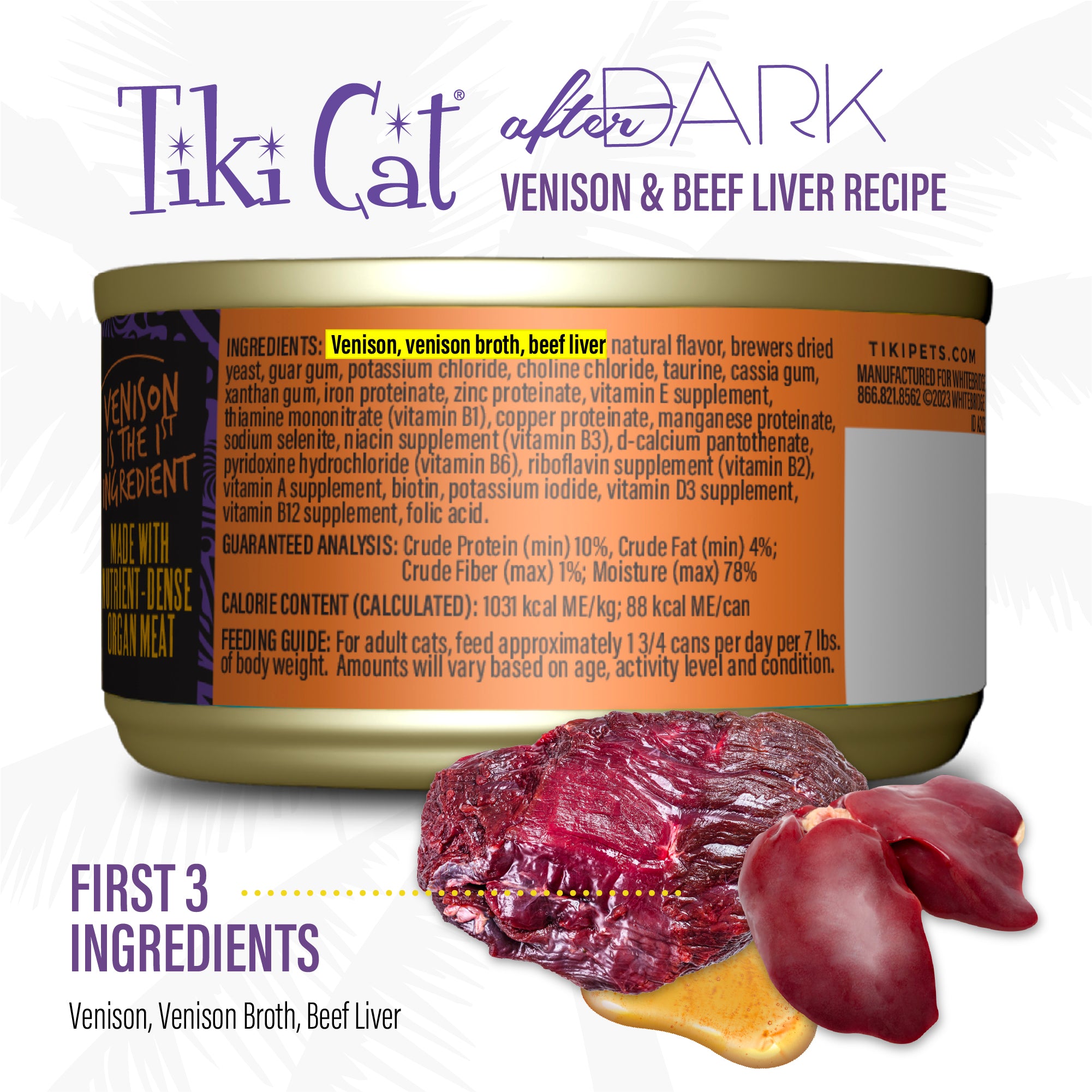 Tiki Cat After Dark Pâté Venison & Beef Liver Wet Cat Food - Product Highlights 1 - Tiki Cat - PetMax Canada